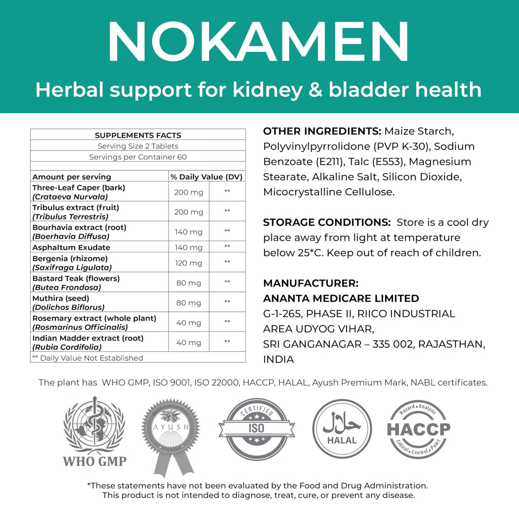 Ananta Medicare USA NOKAMEN – Kidney & Urinary Tract Support Herbal Formula, 120 Tabs Ananta Medicare USA Au supplements