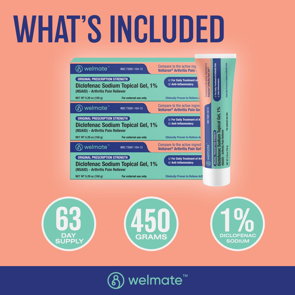 WELMATE - Arthritis Pain Reliever - Diclofenac Sodium Topical Gel 1% - Arthritis Relief - Pain Relief Cream/Gel - Mobility Aids - 5.29 oz - 3 Pack WELMATE Au supplements
