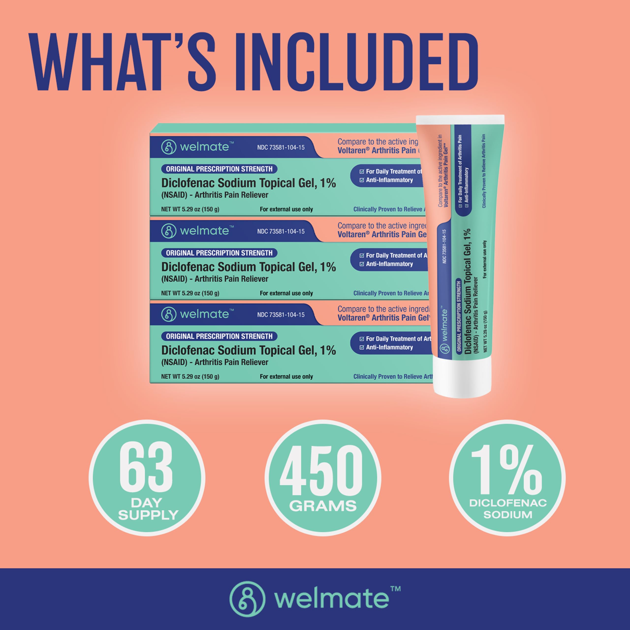 WELMATE - Arthritis Pain Reliever - Diclofenac Sodium Topical Gel 1% - Arthritis Relief - Pain Relief Cream/Gel - Mobility Aids - 5.29 oz - 3 Pack WELMATE Au supplements