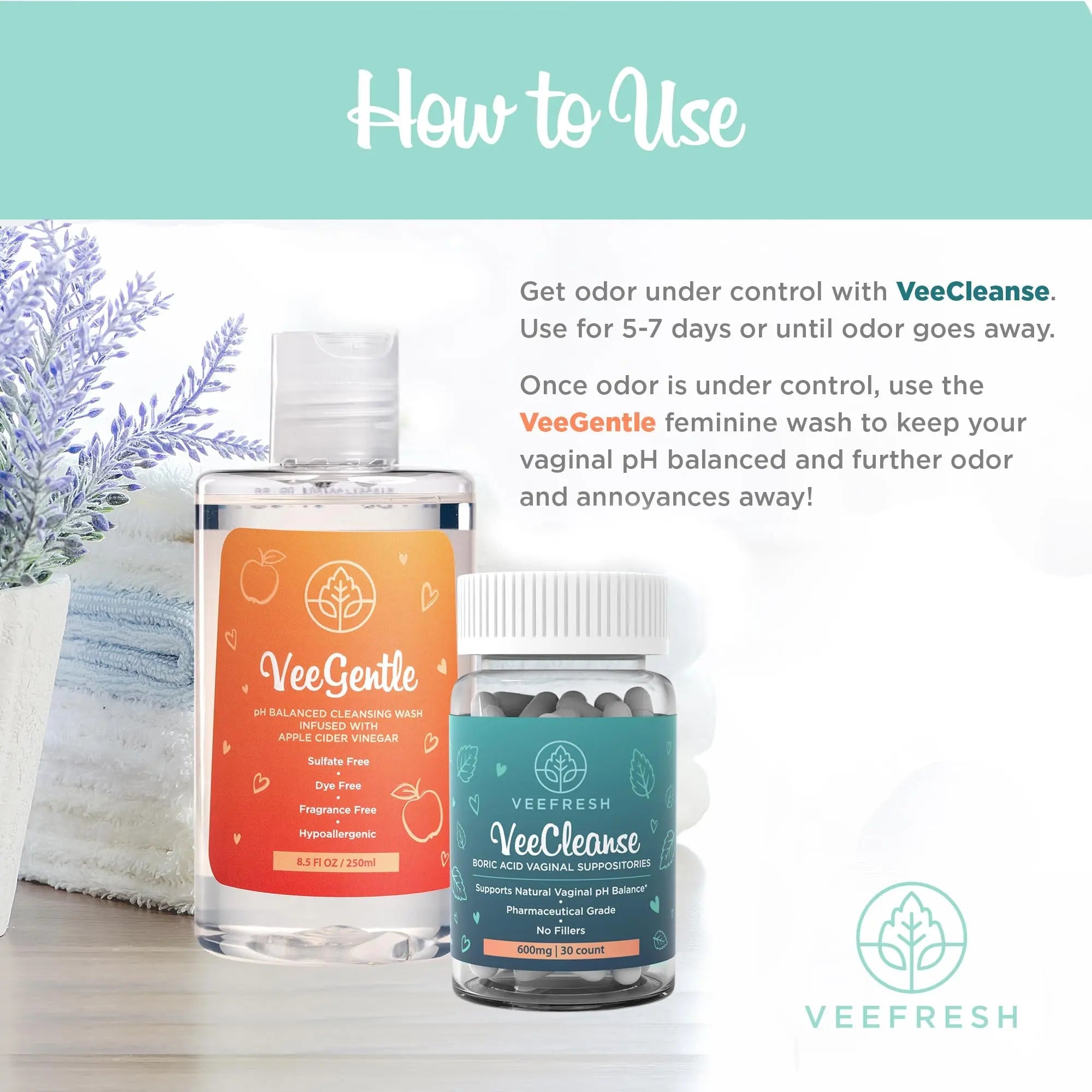 VeePower Lite - Vaginal Health Bundle - Control and Prevent Vaginal Odor - Includes VeeGentle VeeFresh Au supplements