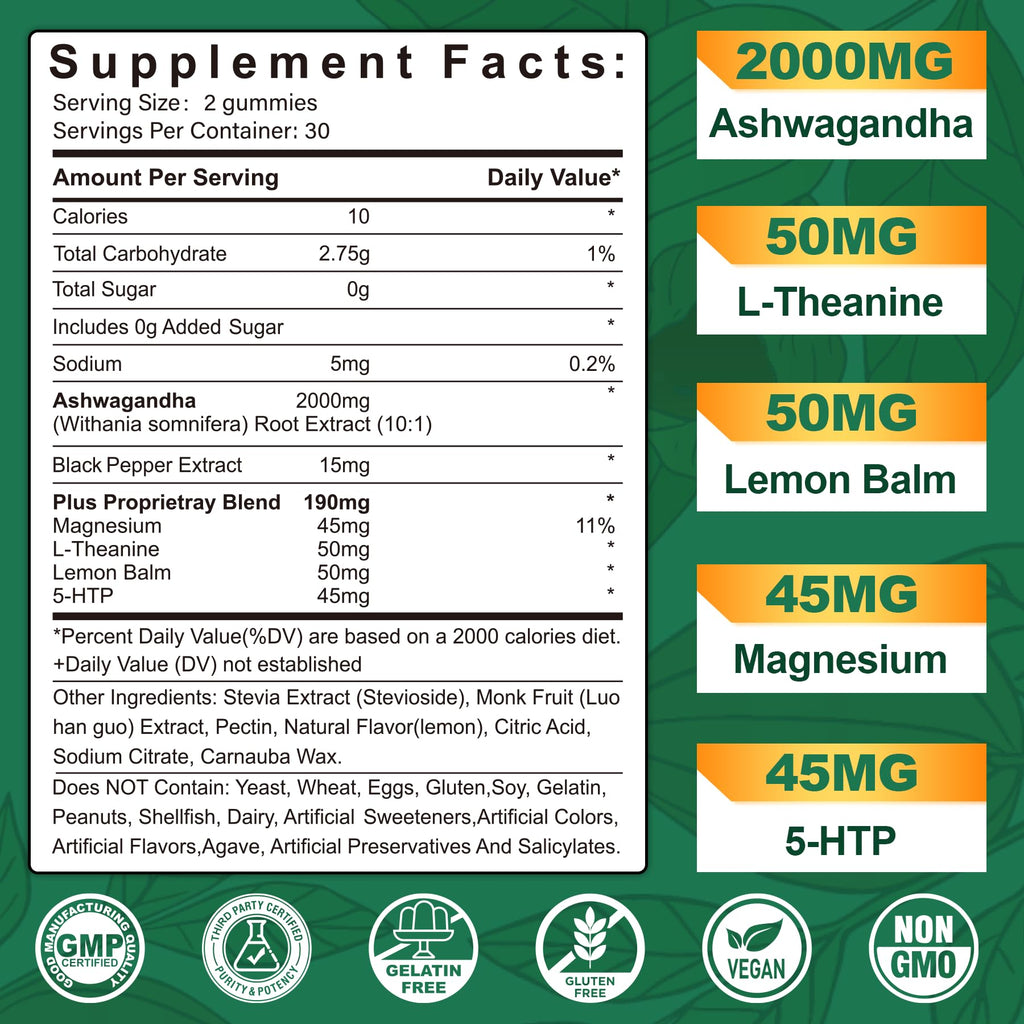 NEVISS Ashwagandha Gummies 2000mg, Feel Refreshed, Plus Proprietary Blend with L-Theanine, 5-HTP, Lemon Balm, Magnesium for Calm, Zzzs & Relaxation Support, 120 Count NEVISS Au supplements