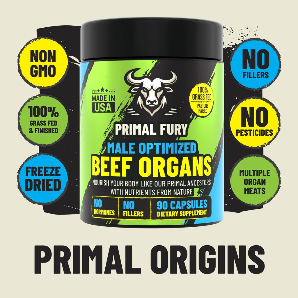 Grass Fed Beef Organ Supplement for Men - Male Optimization Pills - 6 Vital Beef Organs to Drive Prostate Health & Peak Performance, Made in USA, 90 Capsules (2 Pack) PRIMAL FURY Au supplements