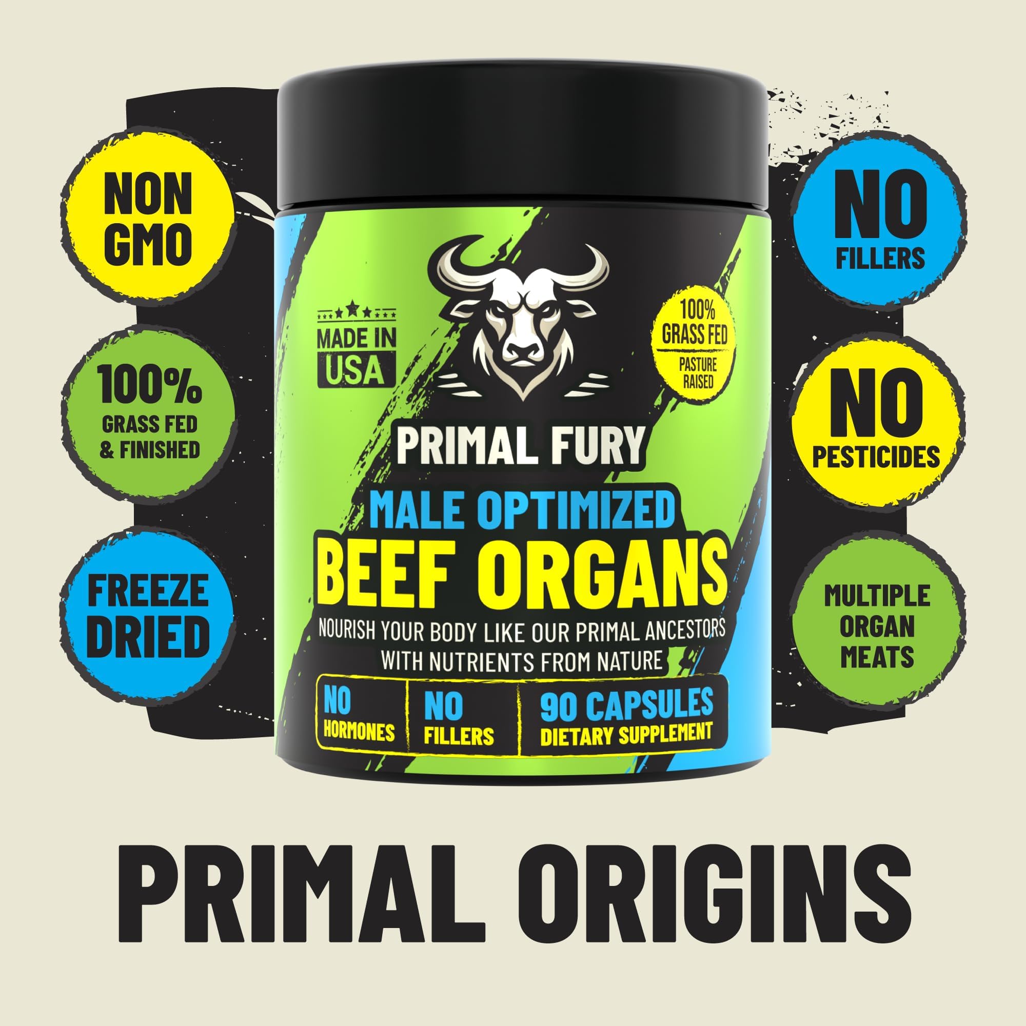 Grass Fed Beef Organ Supplement for Men - Male Optimization Pills - 6 Vital Beef Organs to Drive Prostate Health & Peak Performance, Made in USA, 90 Capsules (2 Pack) PRIMAL FURY Au supplements