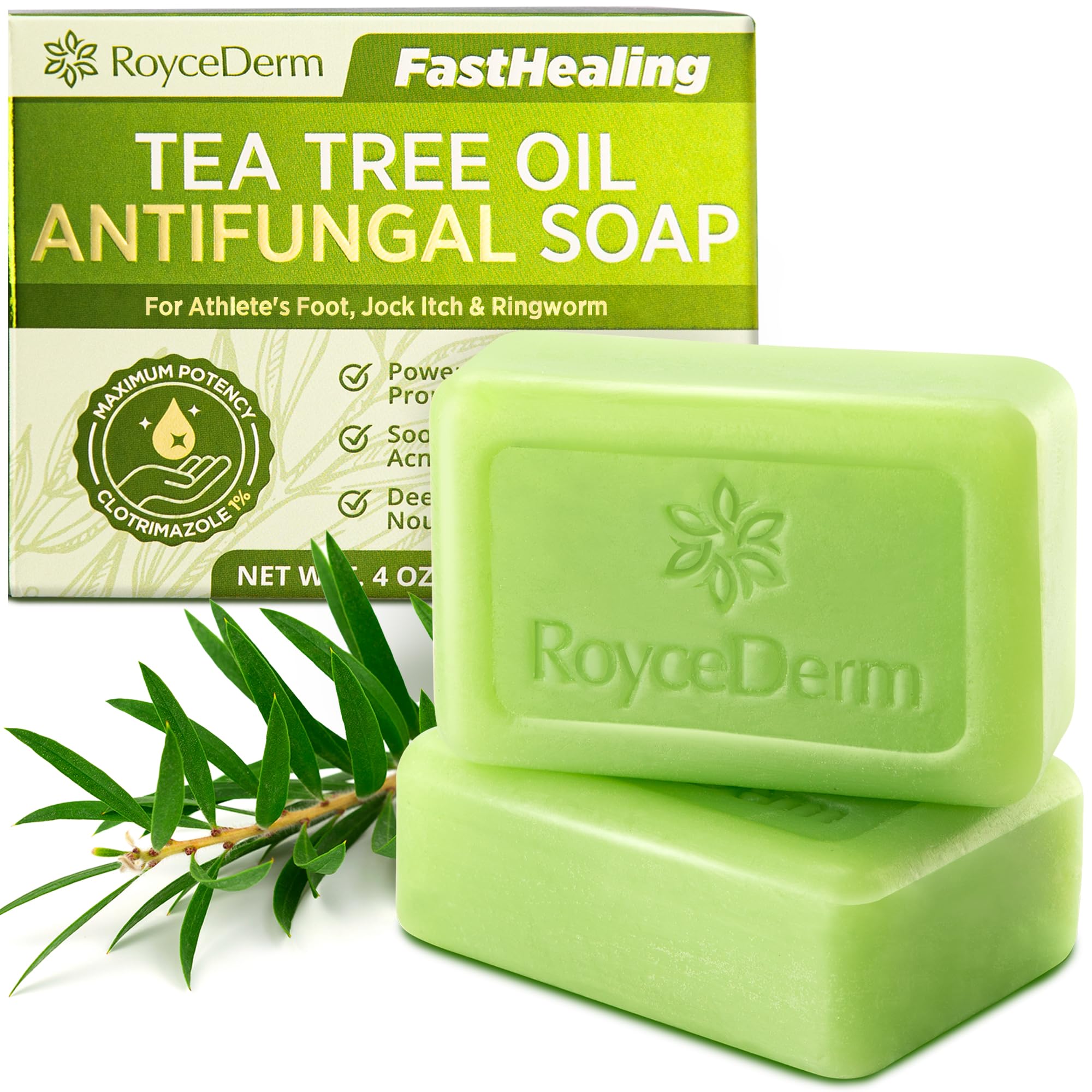 Roycederm Antifungal Bar Soap - Tea tree Oil Soap - Athlete’s Foot Treatment for Jock Itch & Ringworm