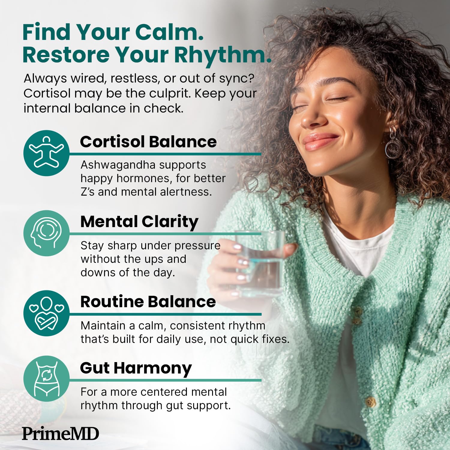 5-in-1 Cortisol Supplement for Women and Men with Ashwagandha for Calmness, Focus, and Adrenal Support Supplements with Shilajit Extract, Magnesium Glycinate, Probiotics (120 ct) (Pack of 1) PrimeMD Au supplements