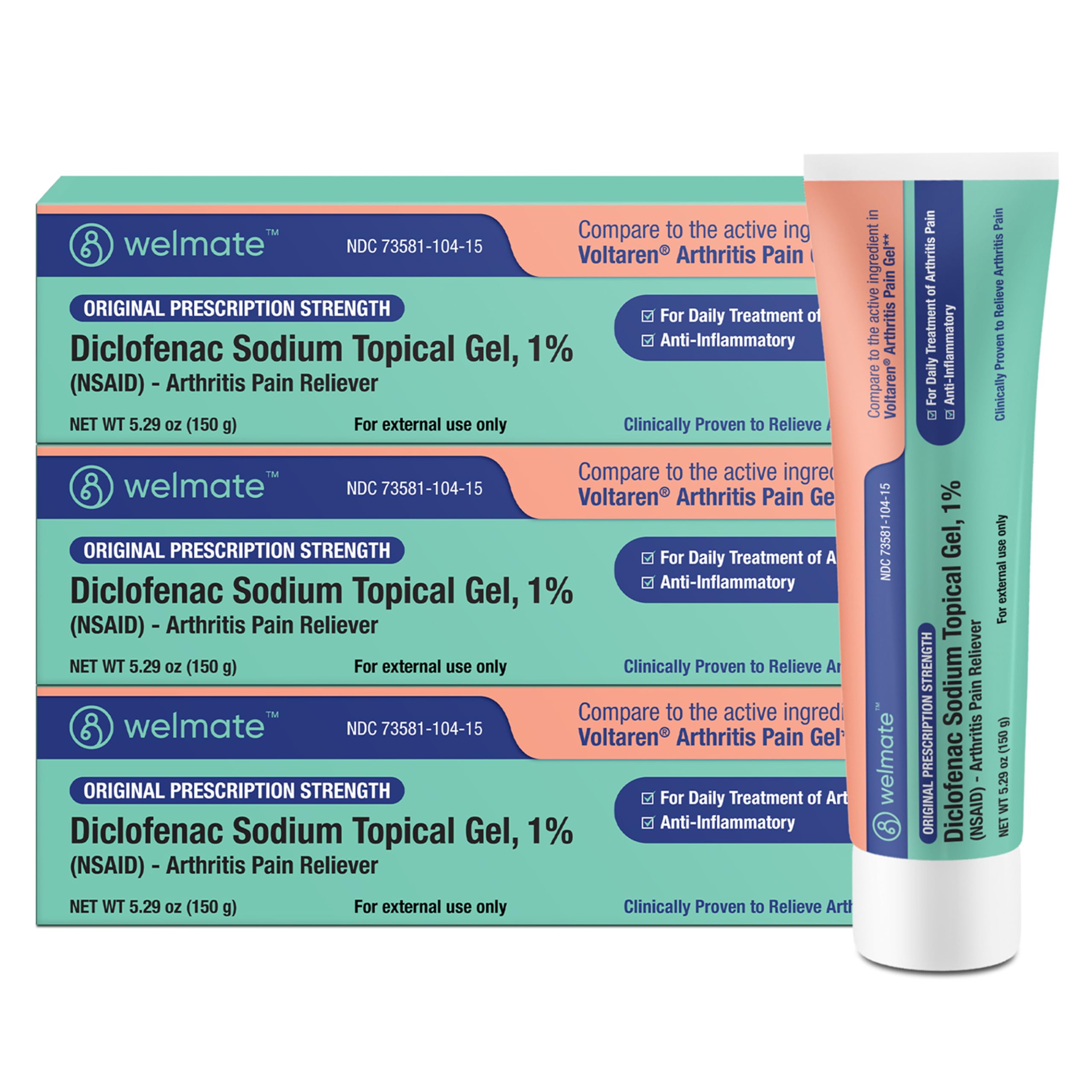 WELMATE - Arthritis Pain Reliever - Diclofenac Sodium Topical Gel 1% - Arthritis Relief - Pain Relief Cream/Gel - Mobility Aids - 5.29 oz - 3 Pack WELMATE Au supplements