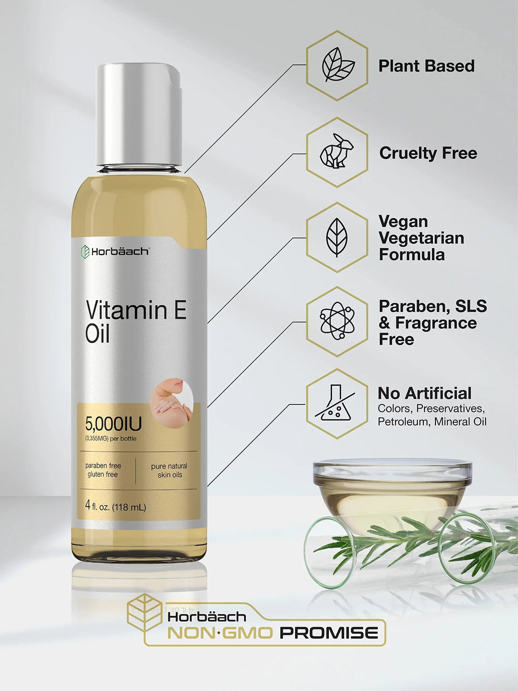 Vitamin E Oil | 5000 IU | 8 oz (2 x 4oz) Value Pack | for Skin, Hair, Face & Body | Vegetarian Horbäach Au supplements