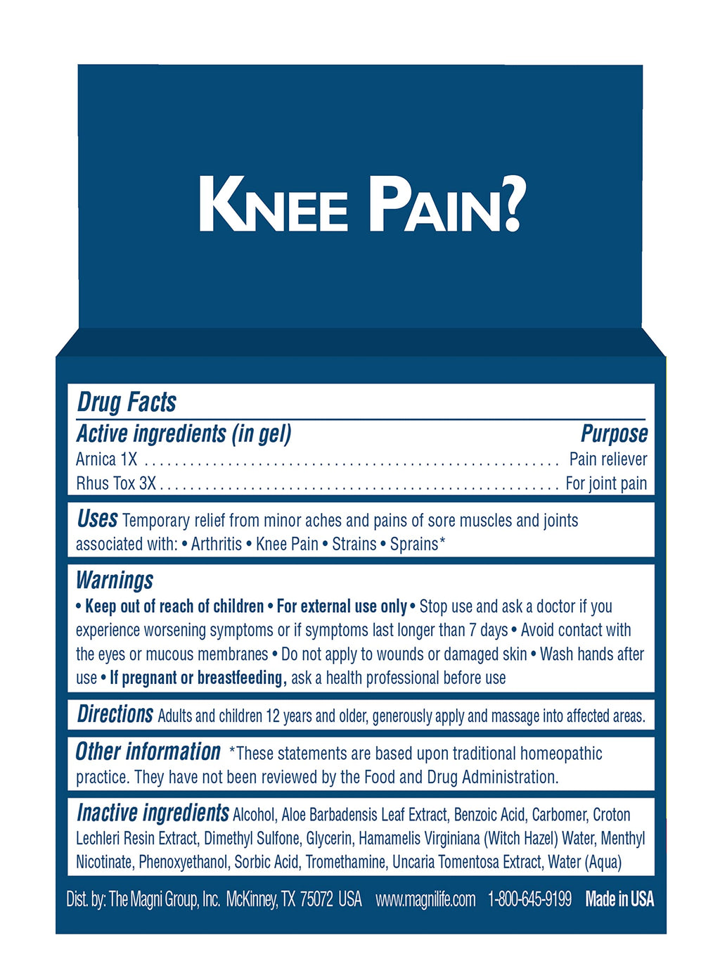 MagniLife Knee Pain Relief Gel (4 oz), Arnica-Based Gel for Joint Pain, Knee Stiffness & Swelling, Non-Greasy, No Staining, Massage-in Formula for Daily Knee Support & Comfort MagniLife Au supplements