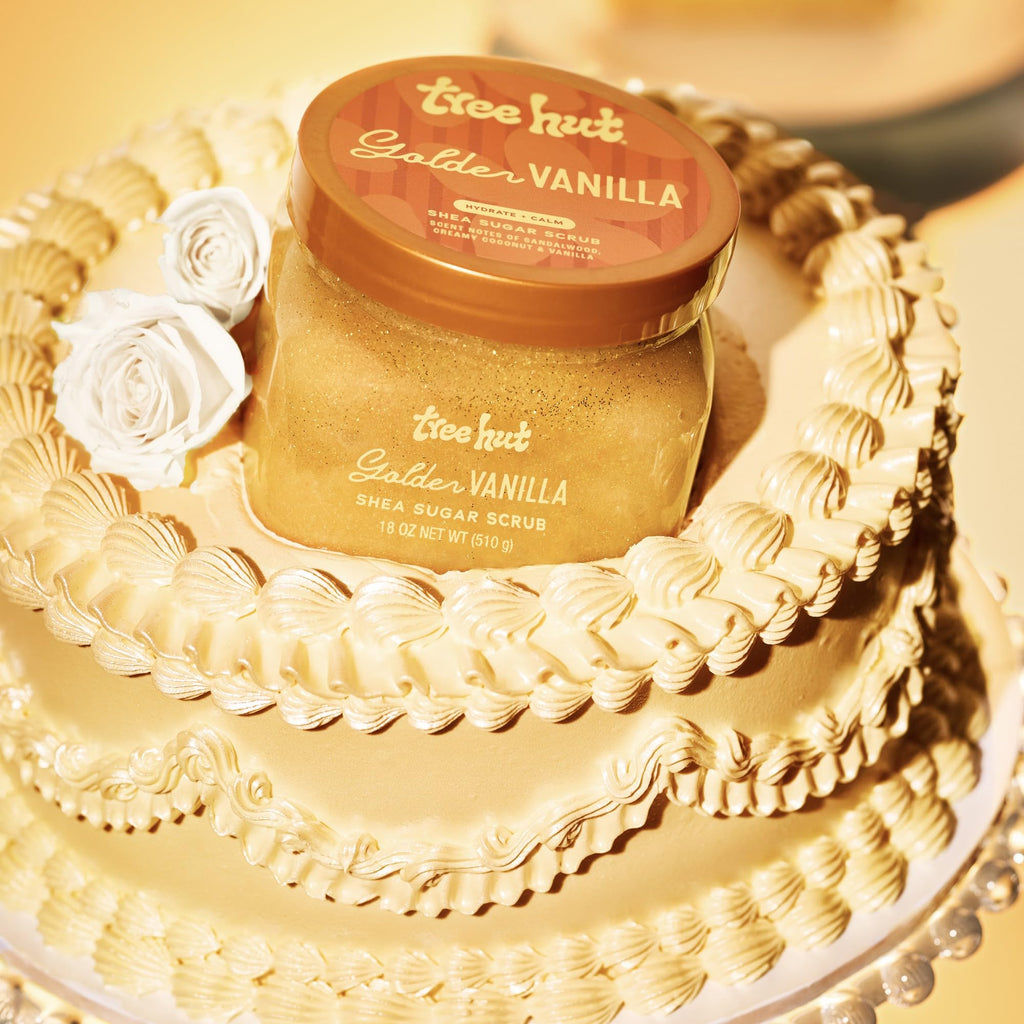 Tree Hut Golden Vanilla Shea Sugar Scrub, Exfoliating, Hydrating & Moisturizing Body Scrub with Shea Butter & Natural Oils