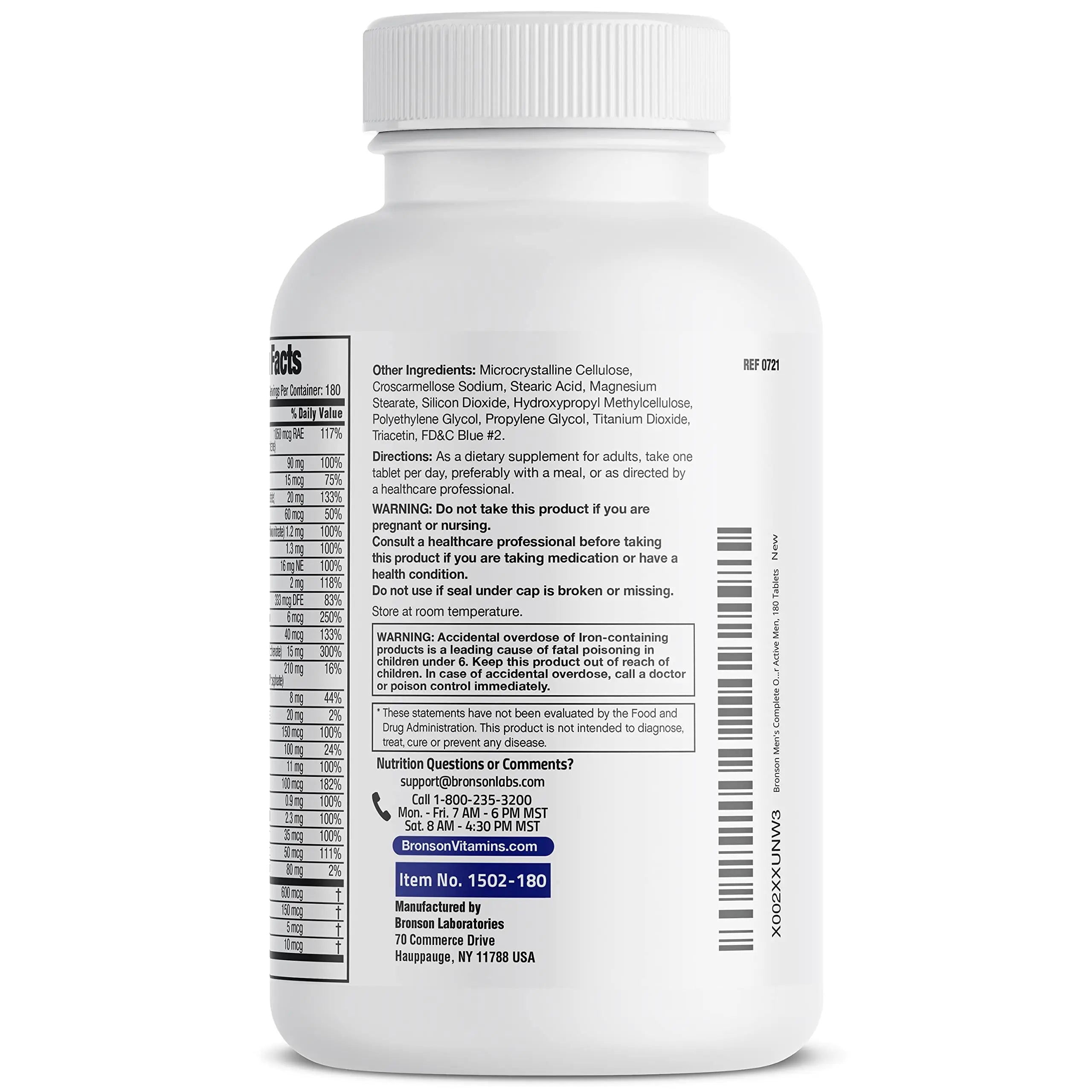 Bronson ONE Daily Men’s Complete Multivitamin Multimineral Once-Daily Multi for Active Men, 180 Tablets Bronson Au supplements