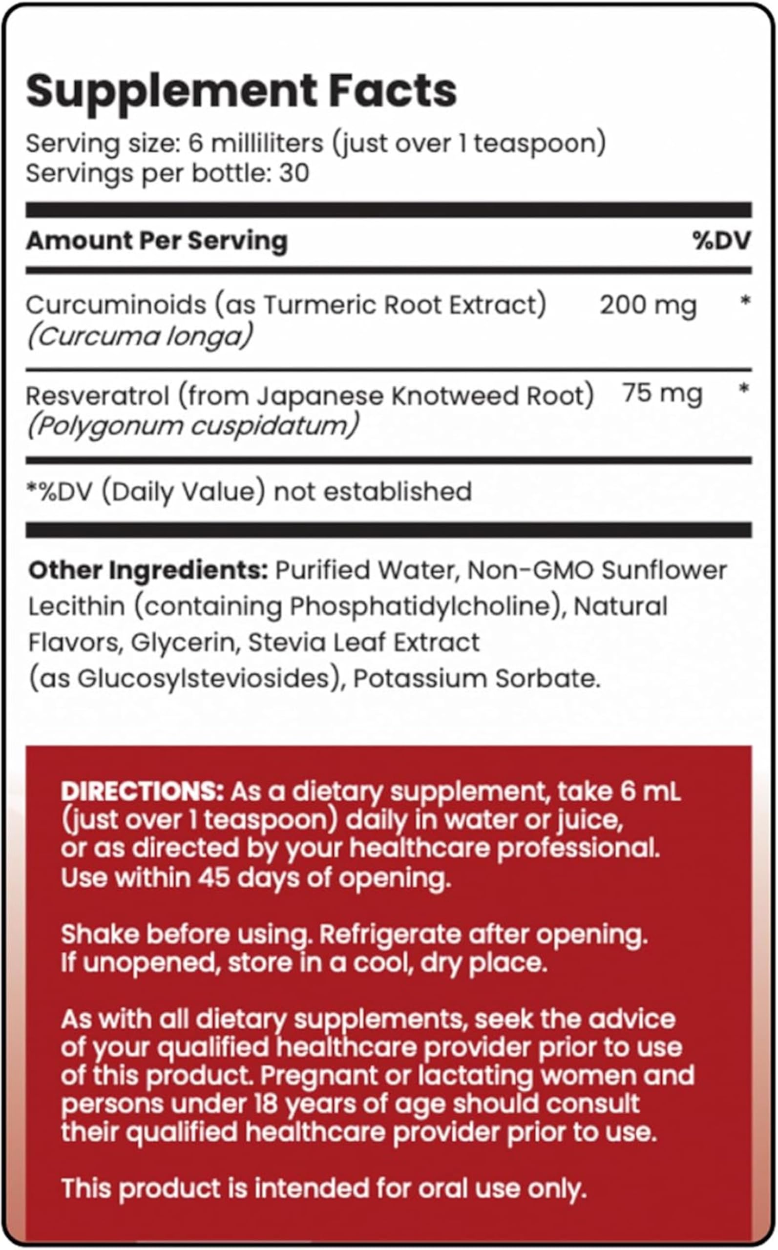 Rho Nutrition Liposomal Curcumin + Resveratrol (1 Pack) – Ultra High Absorption Liquid Curcumin Supplement – Promotes Joint Comfort