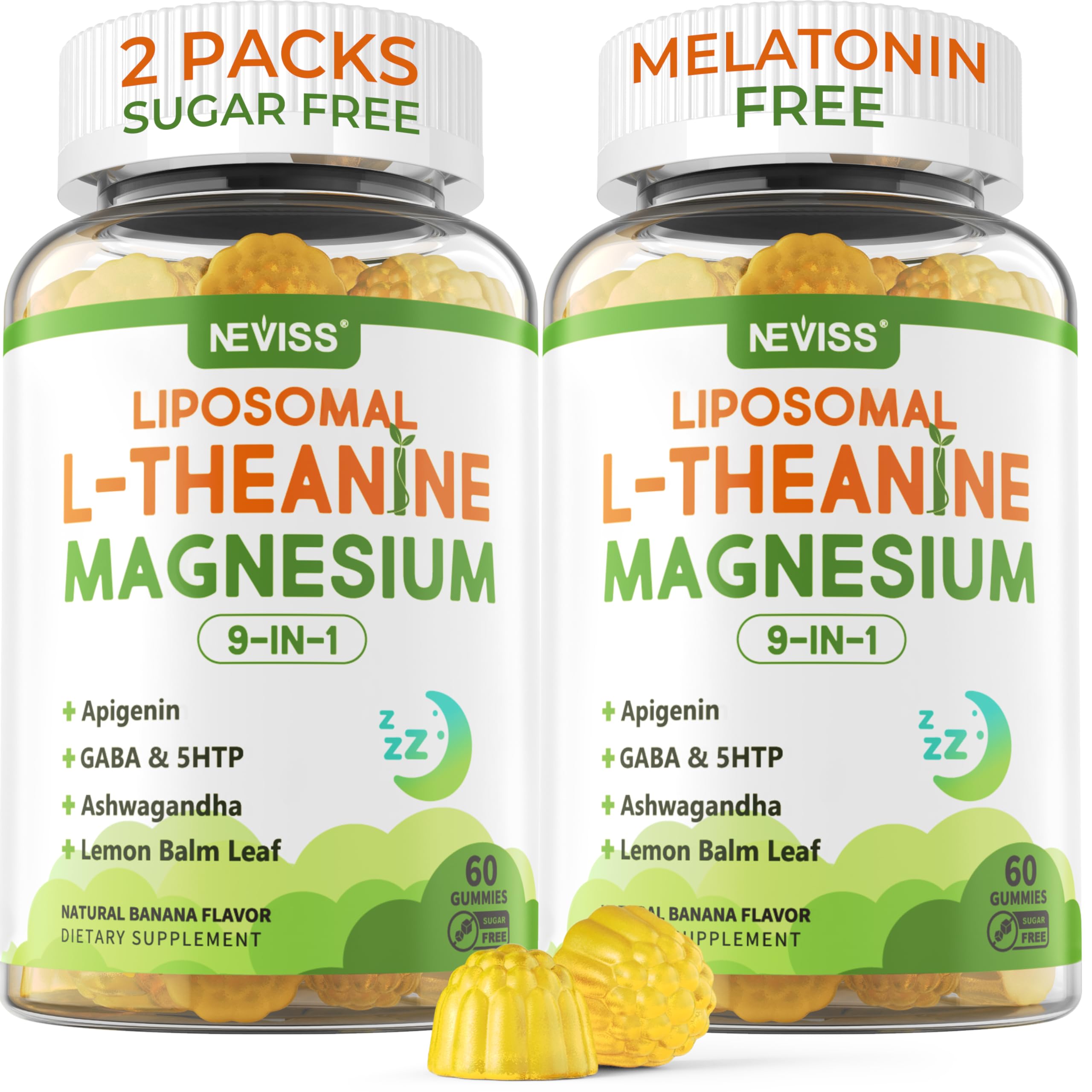 Liposomal L-Theanine 200mg Magnesium Glycinate 400mg Gummies with GABA, 5HTP, Apigenin, Vitamin B6 & D3, Ashwagandha, Lemon Balm Leaf, Melatonin Free Sleep