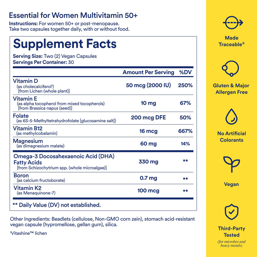 Ritual Women’s 50+ Daily Multivitamin - Key Essential Vitamins and Minerals to Support Menopause, Energy, Heart, Bone, Brain Health* - Including Folate