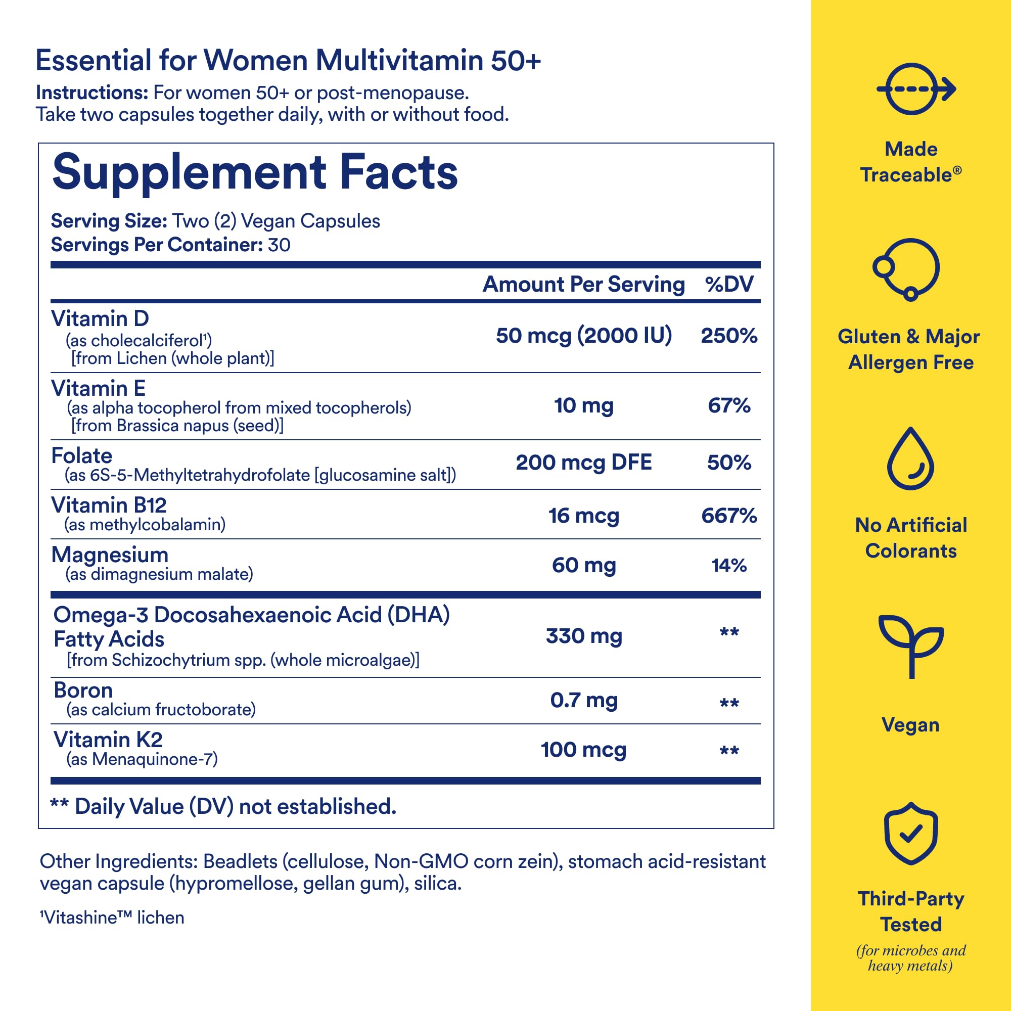 Ritual Women’s 50+ Daily Multivitamin - Key Essential Vitamins and Minerals to Support Menopause, Energy, Heart, Bone, Brain Health* - Including Folate
