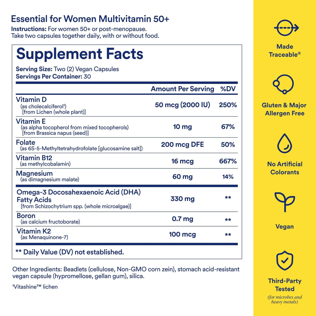 Ritual Multivitamin for Women 50+, Menopause Supplements with Vitamin D3, K2 and Magnesium for Bone Support*, Omega-3 DHA, Vitamin B12 Ritual Au supplements