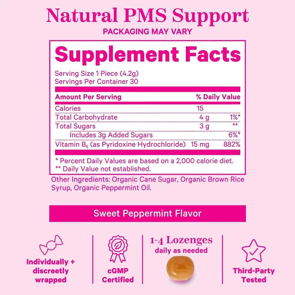 Pink Stork Organic PMS Support Sweets for Teens and Women - Simple & Natural Ingredients Vitamin B6 and Peppermint Pink Stork Au supplements
