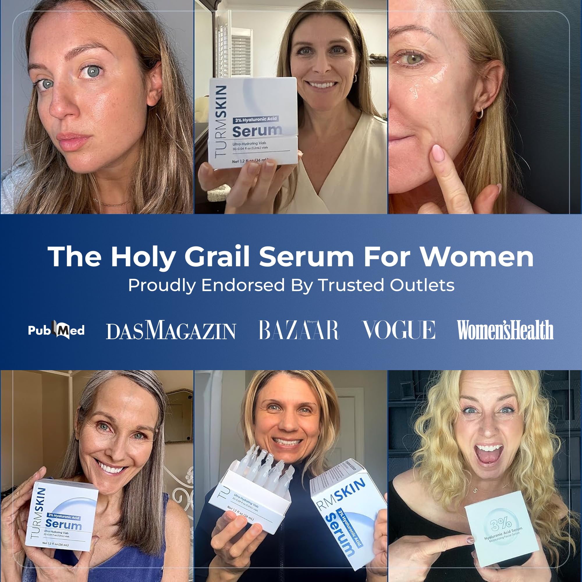 TURMSKIN® Hyaluronic Acid Serum Ampoules [ULTRA HYDRATING VIALS] - 3% Hyaluron Booster for Glass Skin & Anti Aging - 24 Hours Hydration