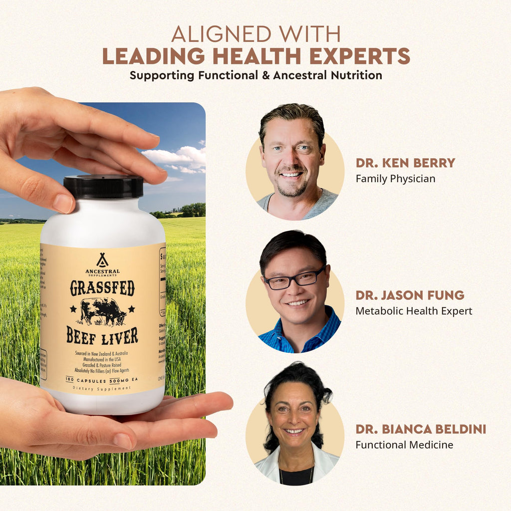 Ancestral Supplements Grass Fed Beef Liver 180 Capsules, Supports Energy Production, Detoxification, Digestion, Immunity and Full Body Wellness