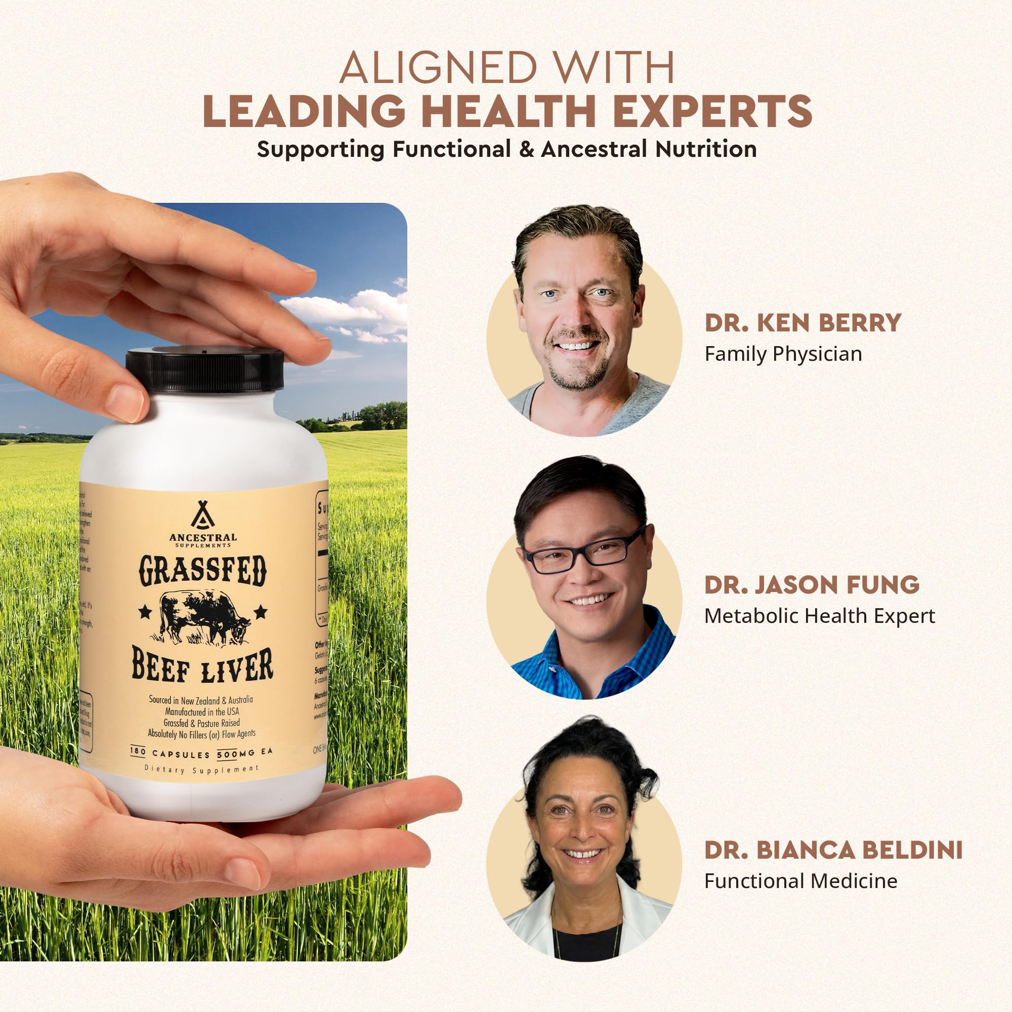 Ancestral Supplements Grass Fed Beef Liver 180 Capsules, Supports Energy Production, Detoxification, Digestion, Immunity and Full Body Wellness