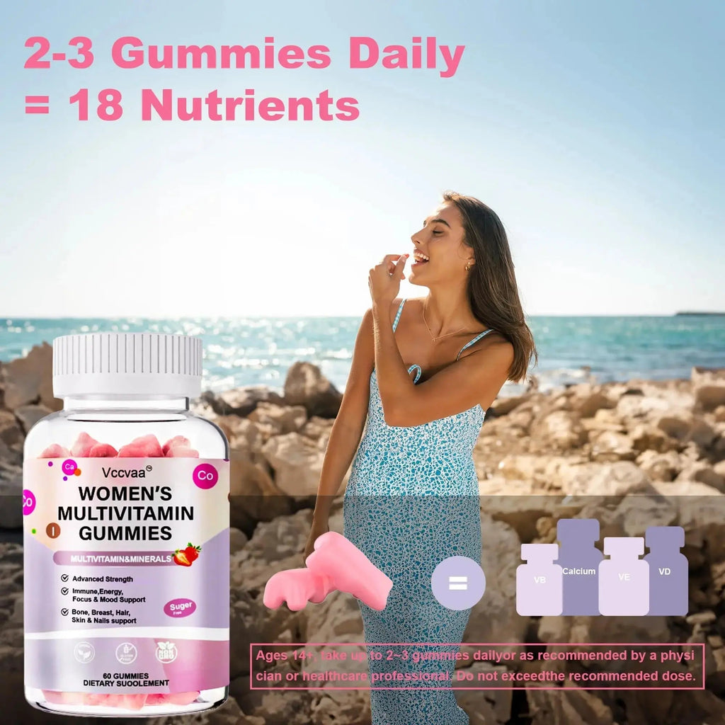 Vccvaa Sugar Free Multivitamin Gummies for Women 14+ with Iron, Inositol, Folate, Vitamins A C D3 E B12 K2, Herbal & Mineral Blend Vccvaa Au supplements