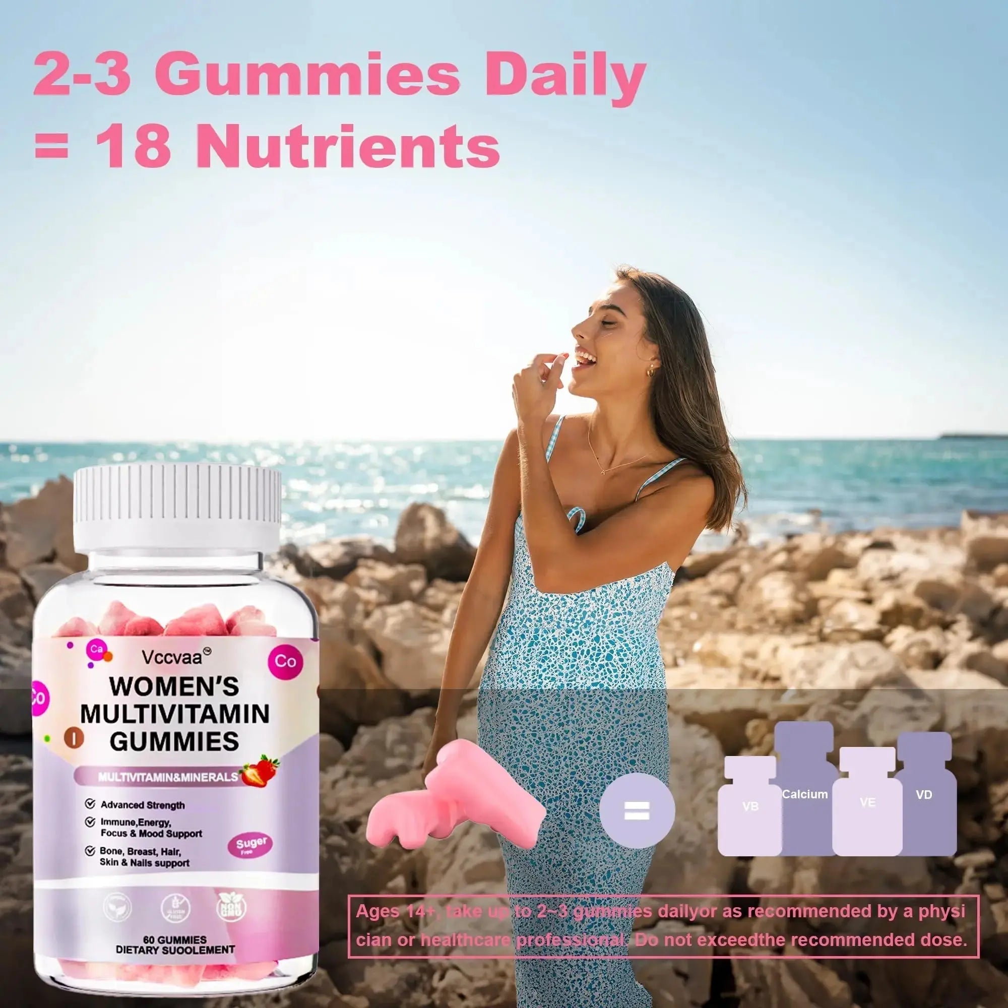 Vccvaa Sugar Free Multivitamin Gummies for Women 14+ with Iron, Inositol, Folate, Vitamins A C D3 E B12 K2, Herbal & Mineral Blend Vccvaa Au supplements