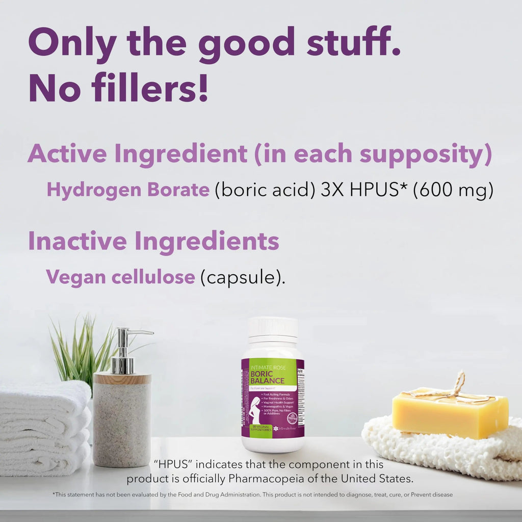 Boric Acid Suppositories - Helps Fight Against BV, Yeast Infections - Manages Odor - Promote pH Balance Intimate Rose Au supplements