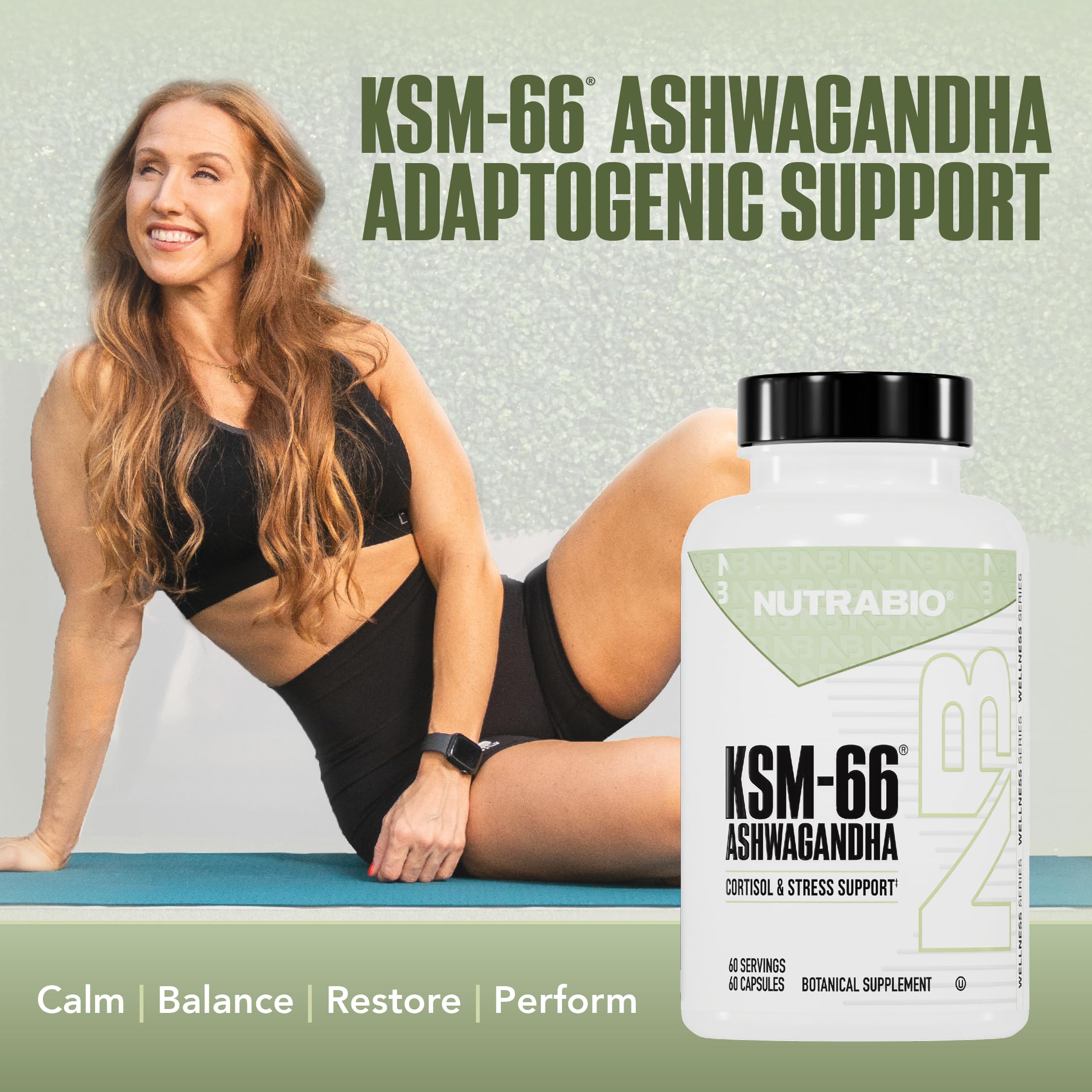 NutraBio Ashwagandha KSM-66 | Ashwagandha Herbal Supplement for Stress, Mood, & Performance | 600 MG of Clinically Studied KSM66 60 Capsules NutraBio Au supplements