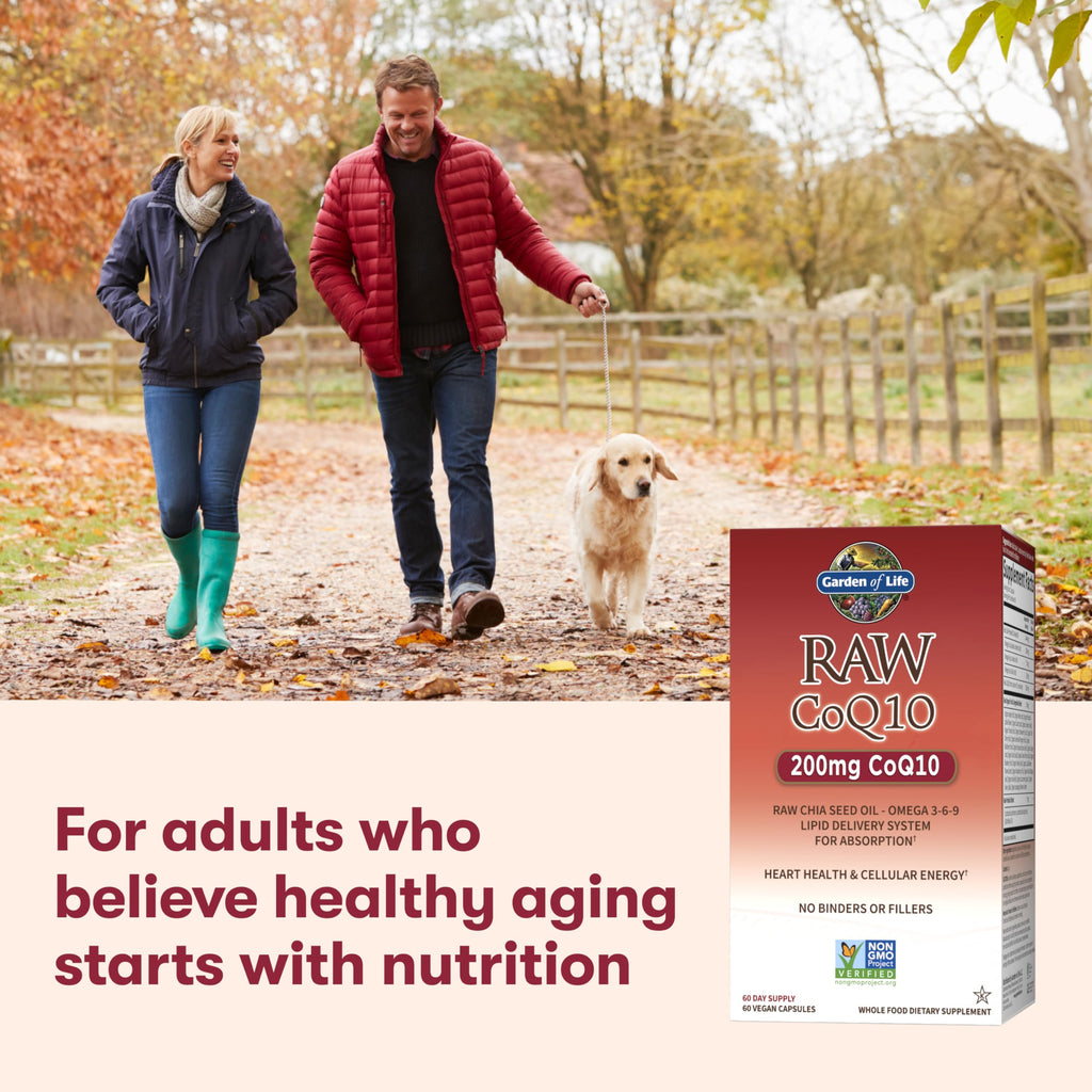 Garden of Life CoQ10 200mg, Vegetarian Omega 3 6 9 Supplement Raw Co Q 10 Chia Seed Oil, Whole Food Nutrition with Antioxidant Support