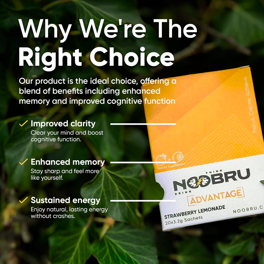 Noobru Аdvantage Nootropic - Delicious Nootropics Brain Supplement with 11 Active Ingredients - Natural Cognitive Enhancer - 20 Strawberry Lemonade Sachets - 1 Month Supply, 20 Count (Pack of 1) Noobru Au supplements
