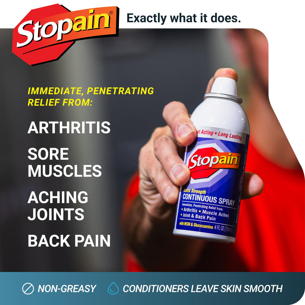 Stopain Pain Relief Spray 4oz, USA Made, Max Strength Fast Acting with Menthol, MSM, Glucosamine for Lower Back, Arthritis, Knee, Neck, Joints, HSA FSA Approved OTC Topical Analgesic Product Stopain Au supplements