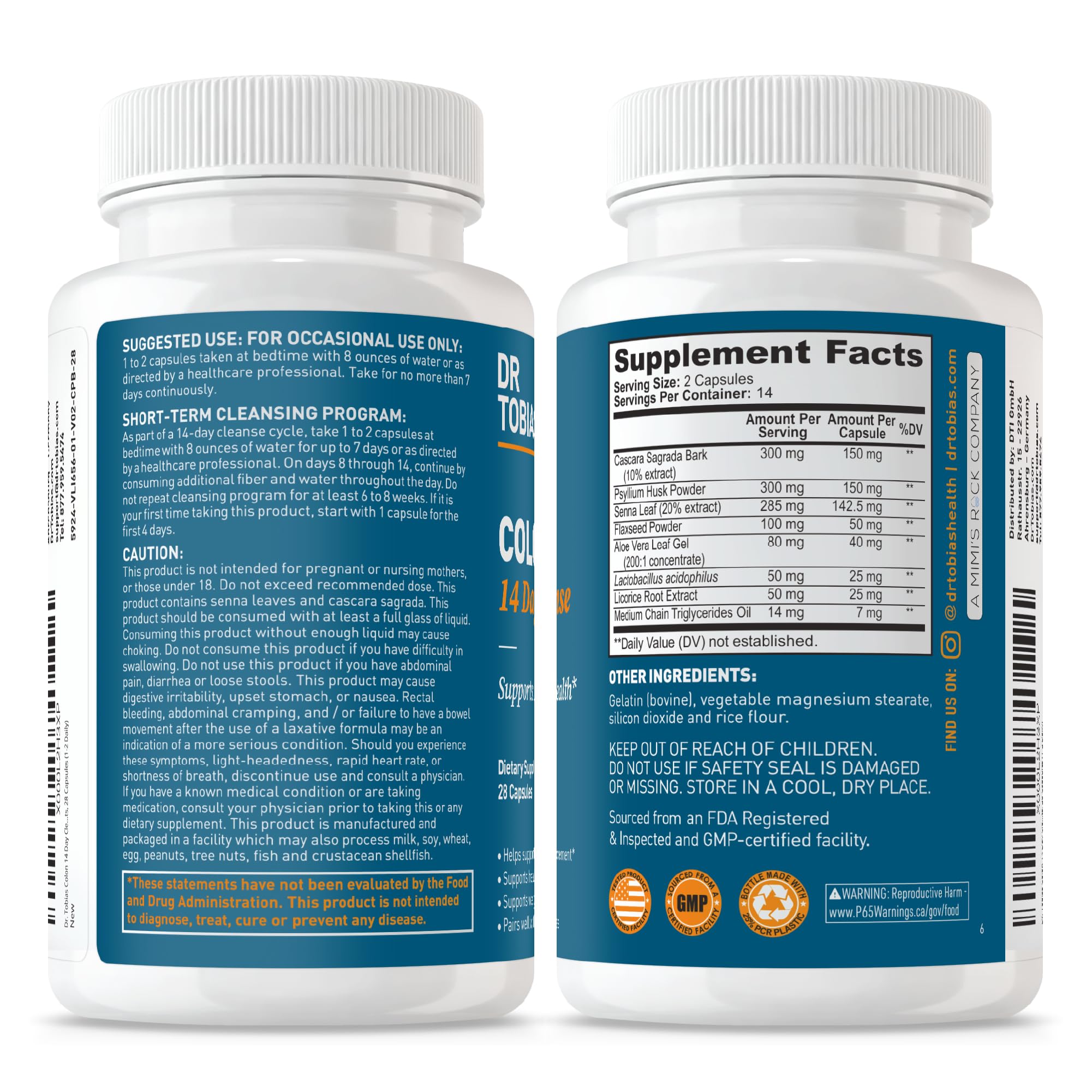 Dr. Tobias Colon Cleanse - Constipation Relief & Gut Health Support for Women & Men | 14 Day Colon Cleanser for a Gentle Colon Detox