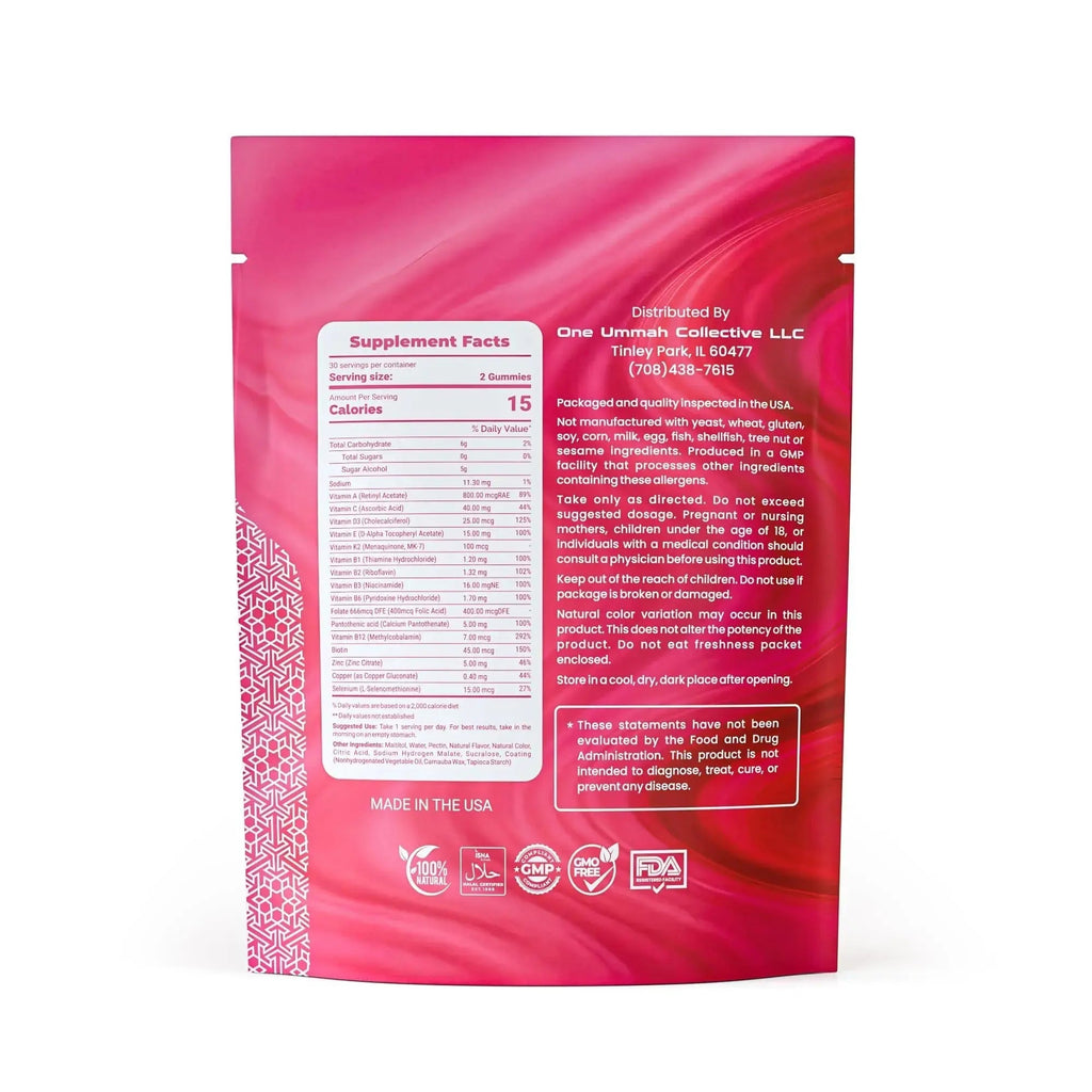 Halal Certified Women’s Multivitamin Gummies - Easy Digestion & High Absorption - Packed with Essential Nutrients, Omega-3 One Ummah Au supplements