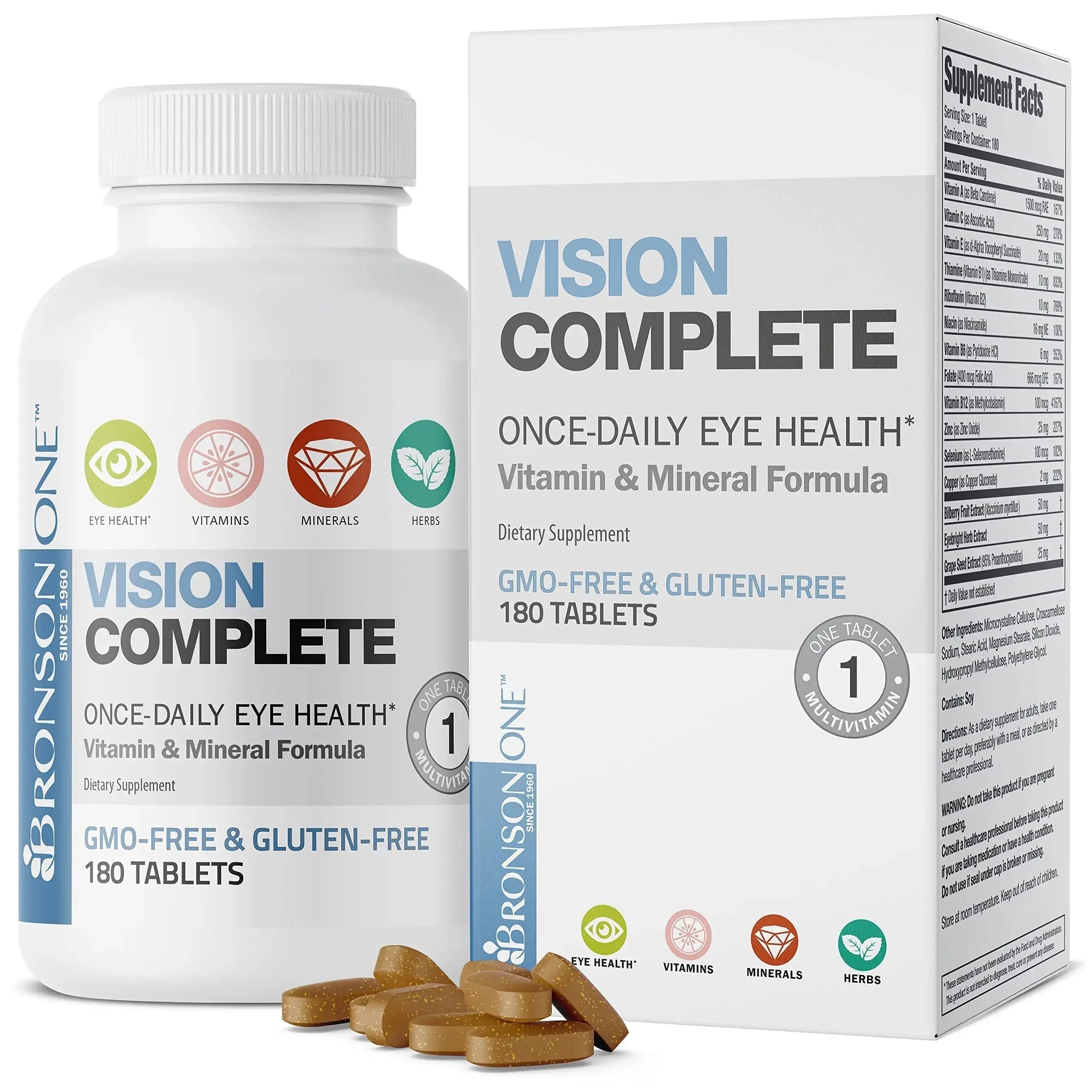Bronson ONE Daily Vision Complete Eye Health Support Multivitamin Multimineral Supplement Formula, 180 Tablets Bronson Au supplements