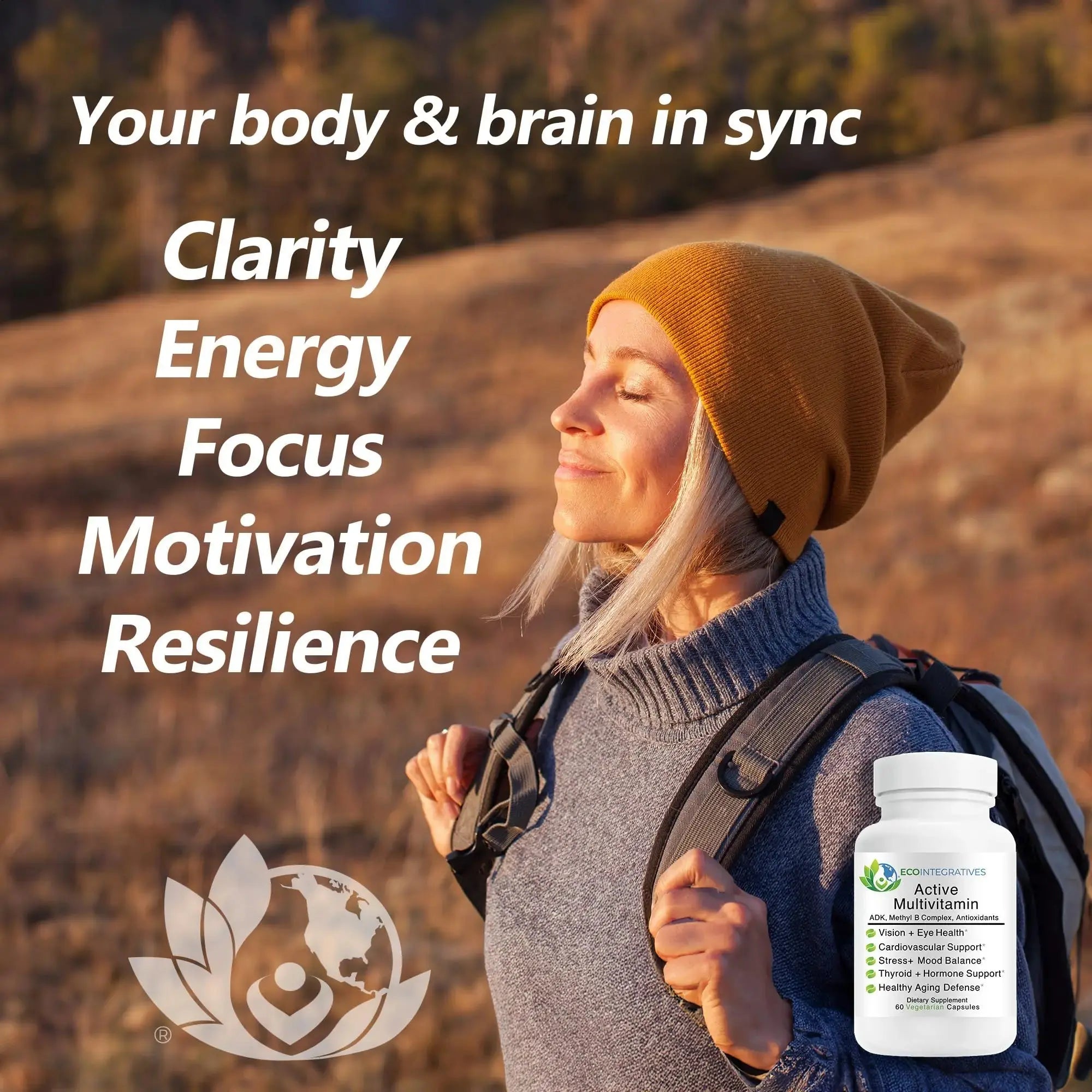 EcoIntegratives Active Multivitamin | ADK, Methyl B Complex, Antioxidants | Quatrefolic Folate, Methyl B12, P5P, Vitamin D3, K1/K2 | EcoIntegratives Au supplements