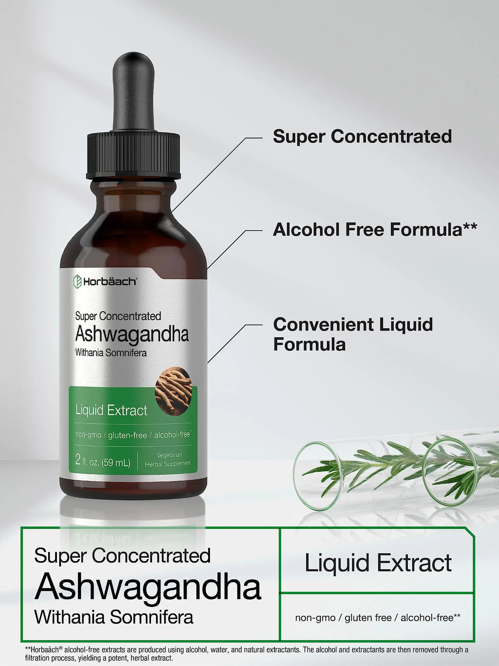 Ashwagandha Root Liquid Extract | 2 fl oz | Alcohol Free Tincture | Vegetarian, Non-GMO, Gluten Free Supplement | by Horbaach Horbäach Au supplements