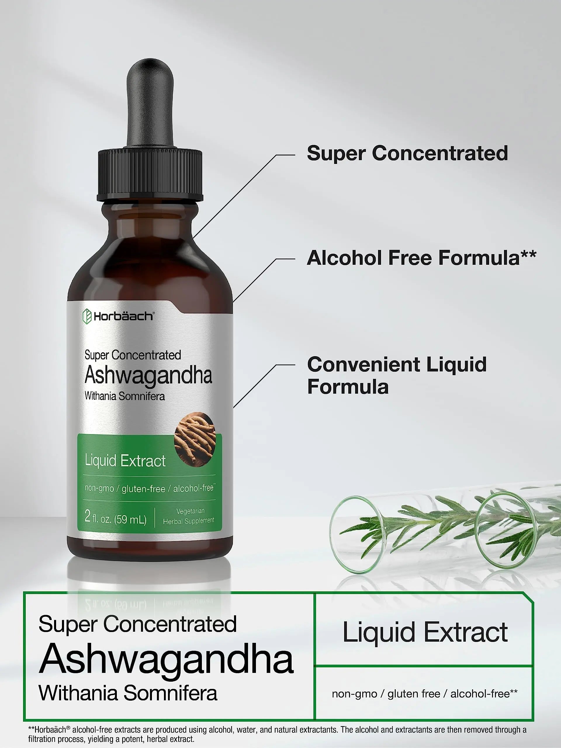 Ashwagandha Root Liquid Extract | 2 fl oz | Alcohol Free Tincture | Vegetarian, Non-GMO, Gluten Free Supplement | by Horbaach Horbäach Au supplements