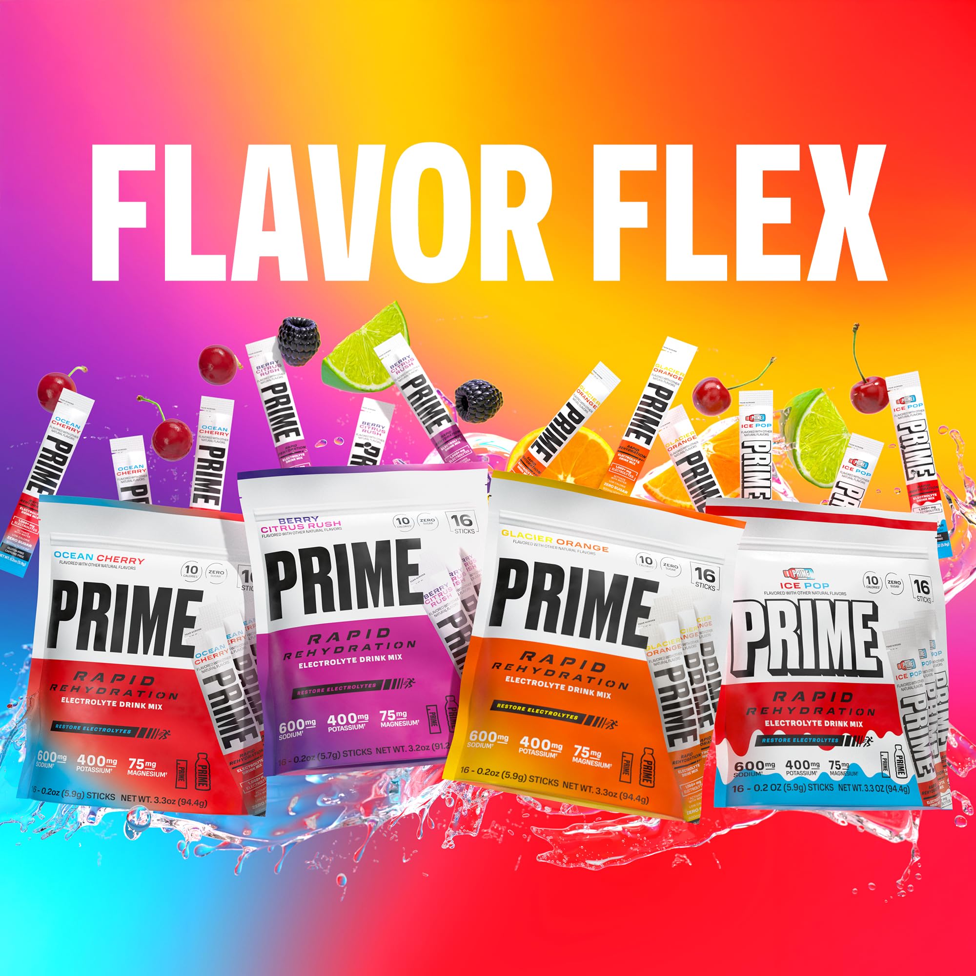 Prime Rapid Rehydration Electrolyte Powder Sticks, Ocean Cherry, Sugar Free Hydration Drink Mix with Sodium, Potassium, Magnesium & B Vitamins