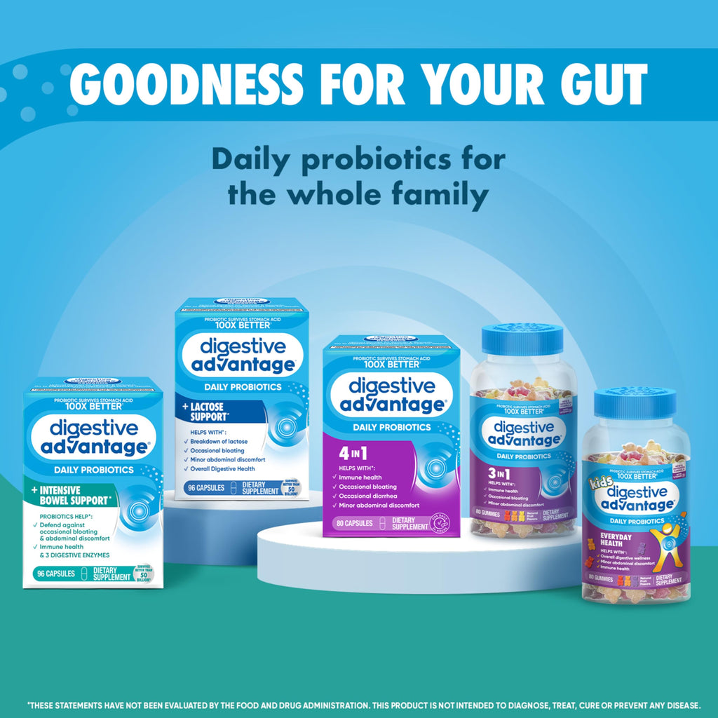 IBS Daily Probiotic Capsules for Digestive Health & Gut Health, Digestive Advantage Probiotics For Men and Women (96 count box) - Digestible Enzymes