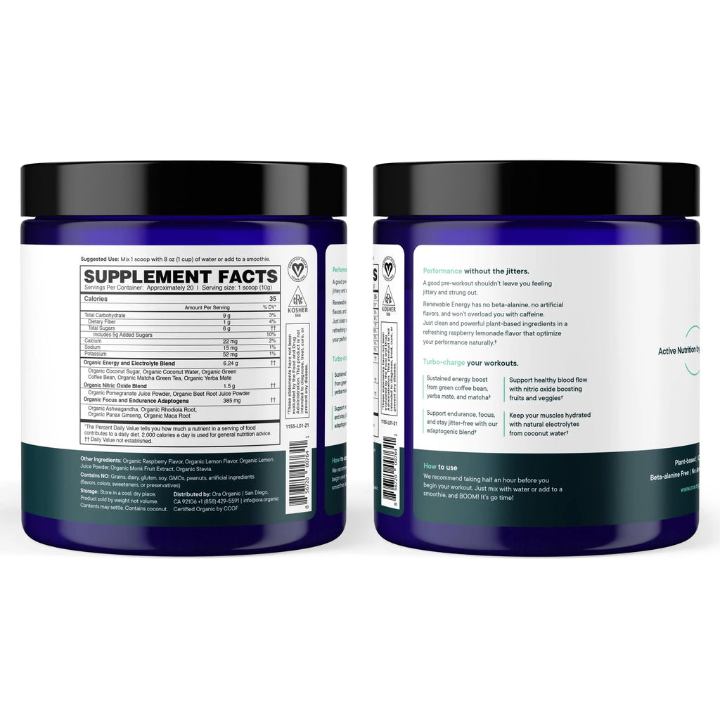 Ora Organic Natural Pre Workout Powder - Raspberry Lemonade Flavor- Provides Jitter Free Ora Organic Au supplements