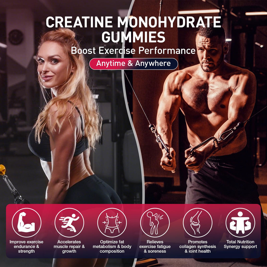 Creatine Gummies for Men & Women, Creatine Monohydrate Gummies 5g, Build Muscle, Strength, Recovery, Cognitive Health & Memory, Pre Workout Supplement, 120 Count Raspberry Chewable Gummy Maxhemphealth Au supplements