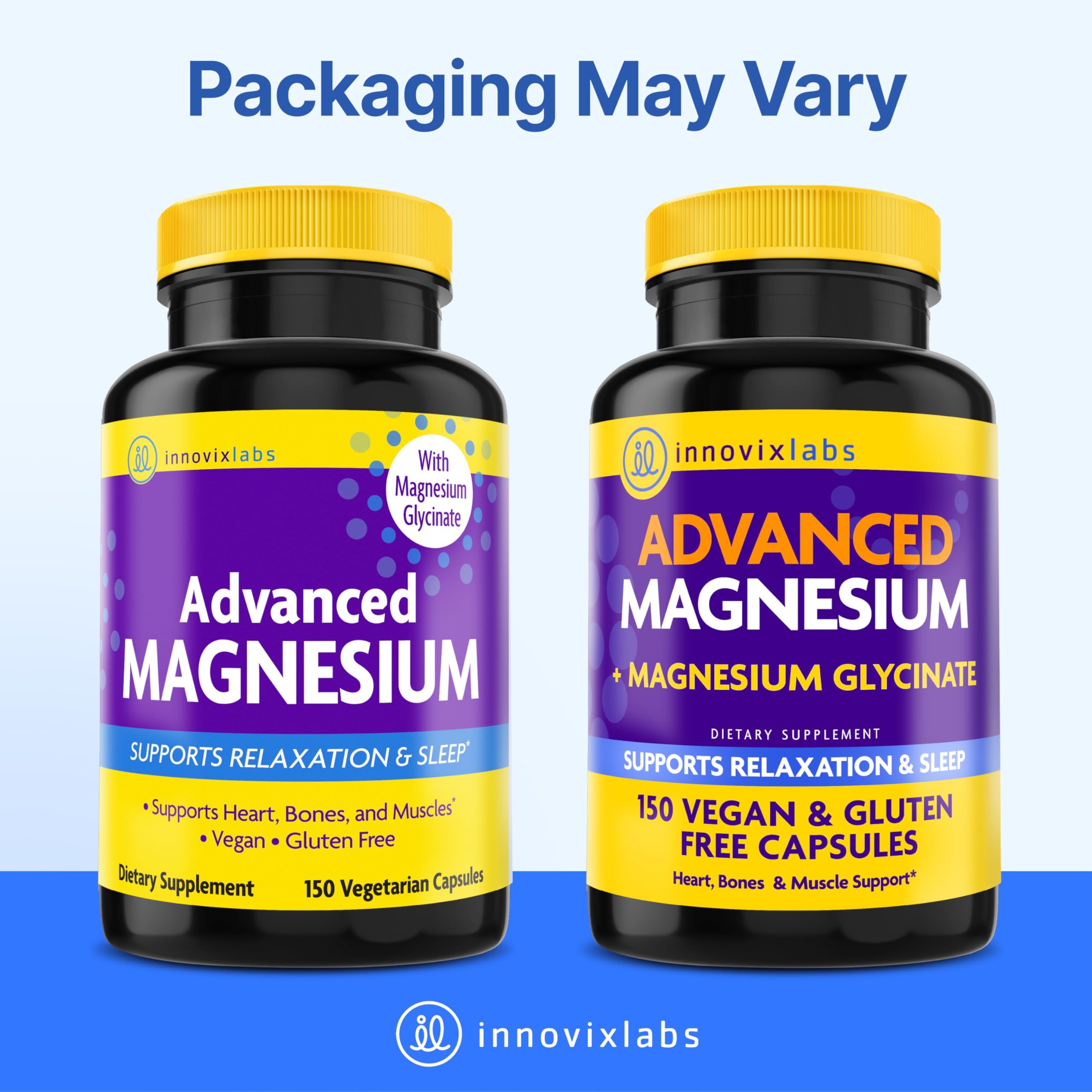 InnovixLabs Advanced Magnesium Capsules - 150 Ct, 210 mg - Chelated Glycinate and Malate - High Absorption, Promotes Relaxation, Bones, Muscle Health