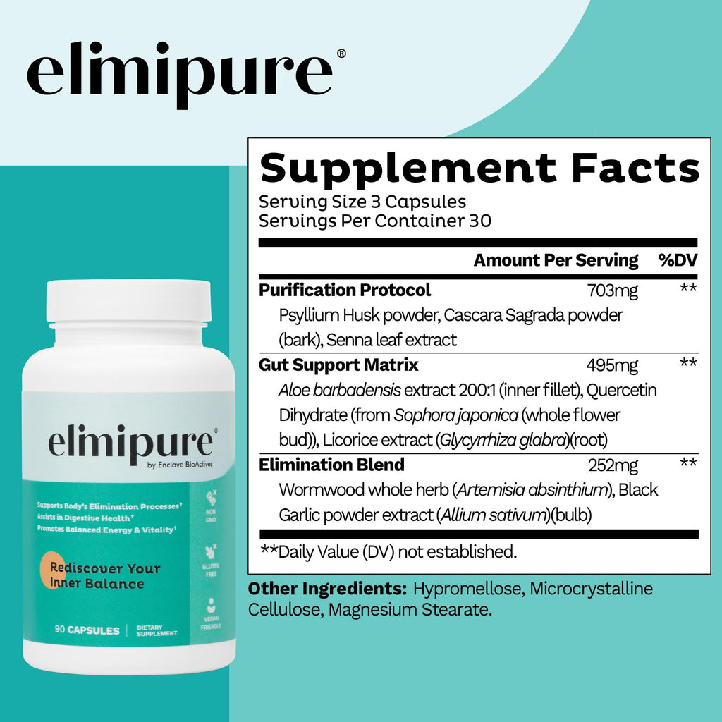 Elimipure Gut Cleanse & Restore Supplement: Natural & Effective Detox Cleanse Capsules | Fortify Your Microbiome | Effortless Morning Stools