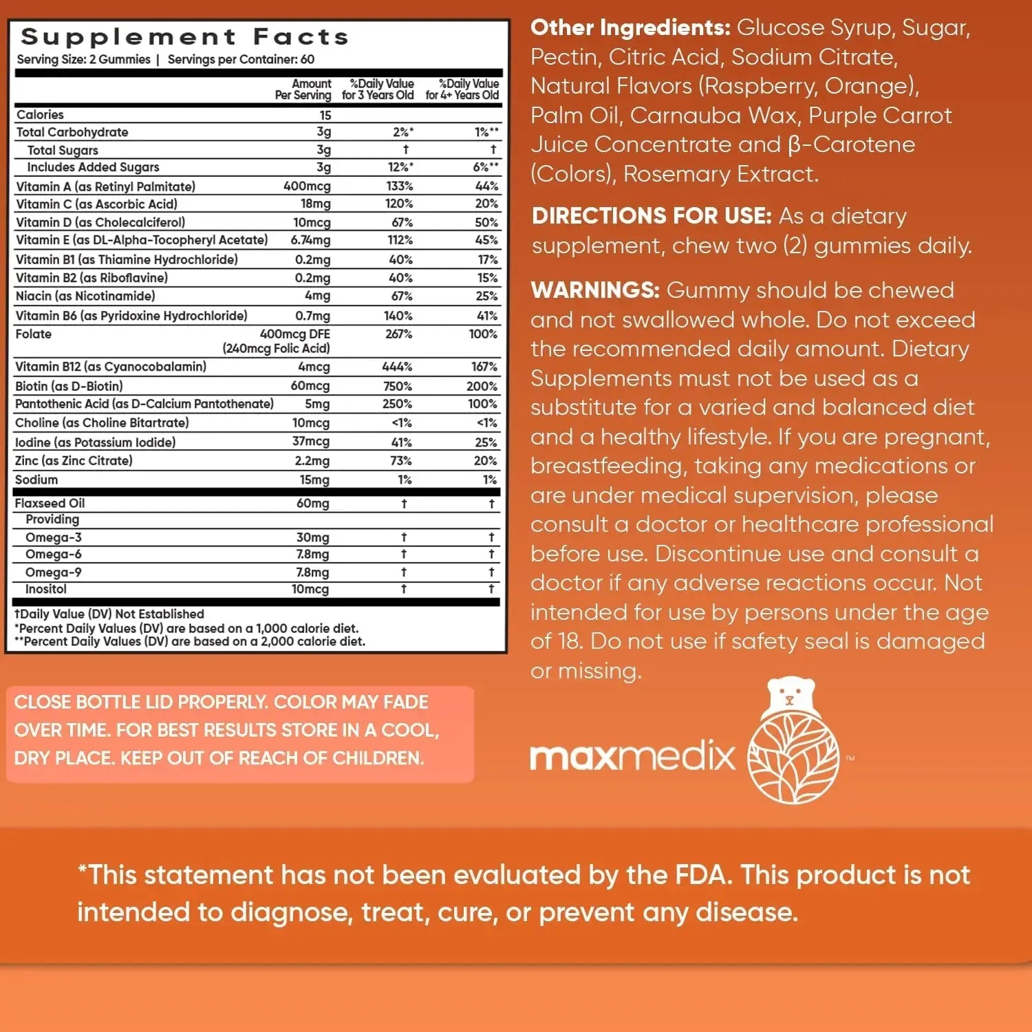 maxmedix Kids Multivitamin Gummies with Omega 3 6 9 | 2-Month Supply | 20 Essential Kids Vitamins & Minerals for Healthy Immune System | maxmedix Au supplements