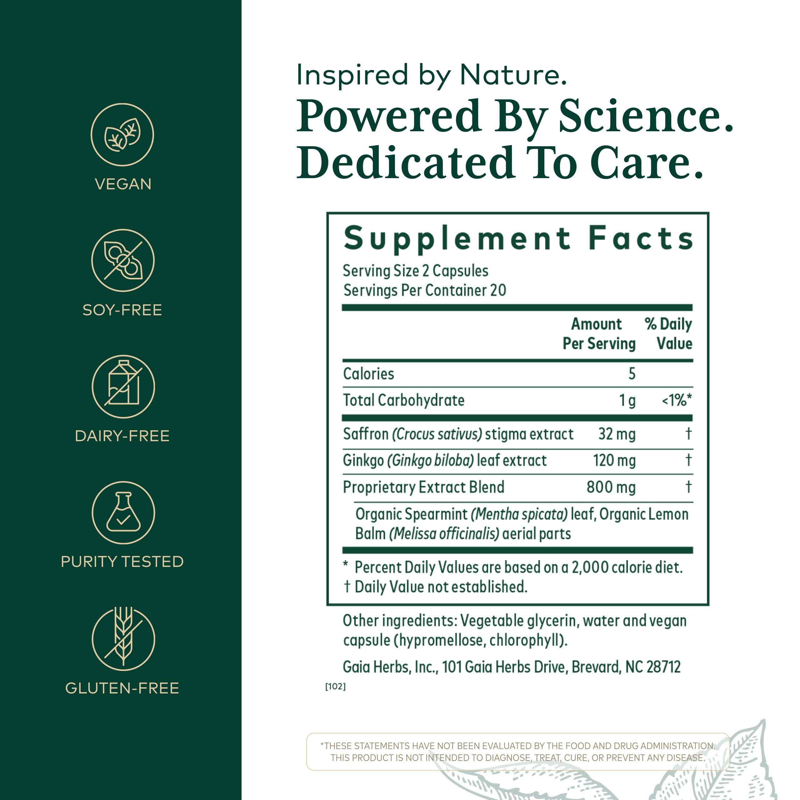 GAIA HERBS PRO Nootropic Focus - Brain Health Support Supplement* - Nootropic Supplement with Saffron, Ginkgo Leaf Extract & Lemon Balm - Vegan, Gluten-Free - 40 Liquid Phyto-Caps (20 Servings) Gaia Herbs PRO Au supplements