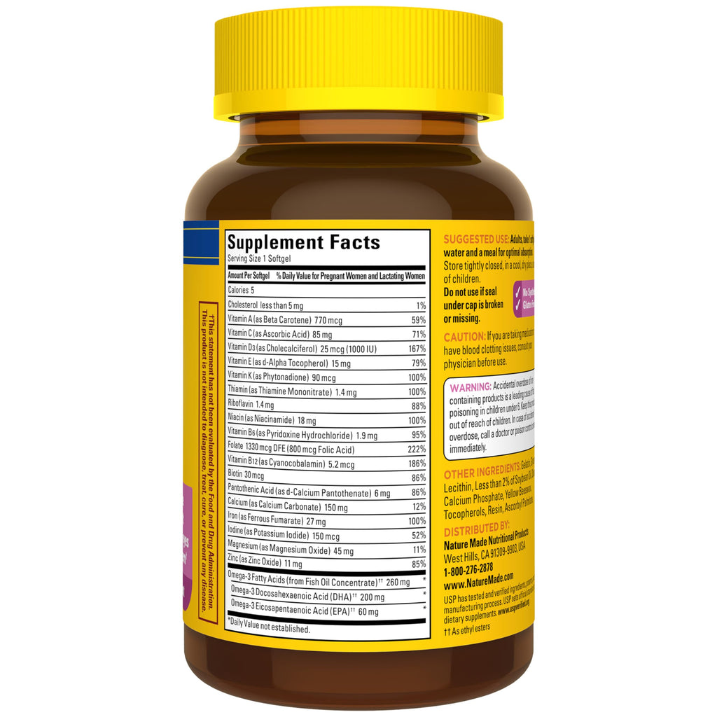Nature Made Prenatal Vitamins for Women with Folic Acid + DHA, Prenatal Vitamin and Mineral Supplement for Daily Nutritional Support