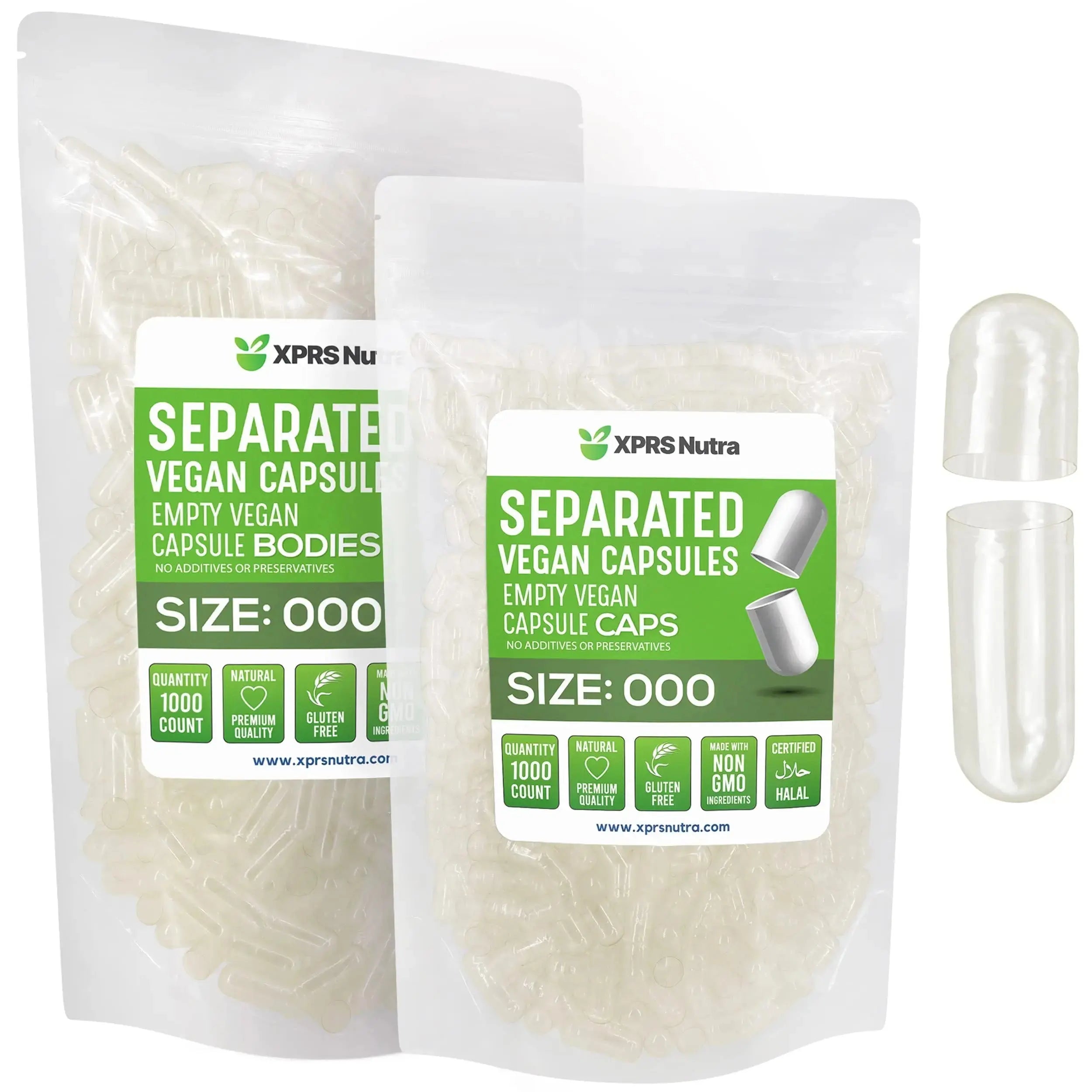 XPRS Nutra Vegan Size 000 Separated Capsules- 1000 Count Premium Empty Caps Separated in Bags - Clear Empty Capsules XPRS Nutra Au supplements