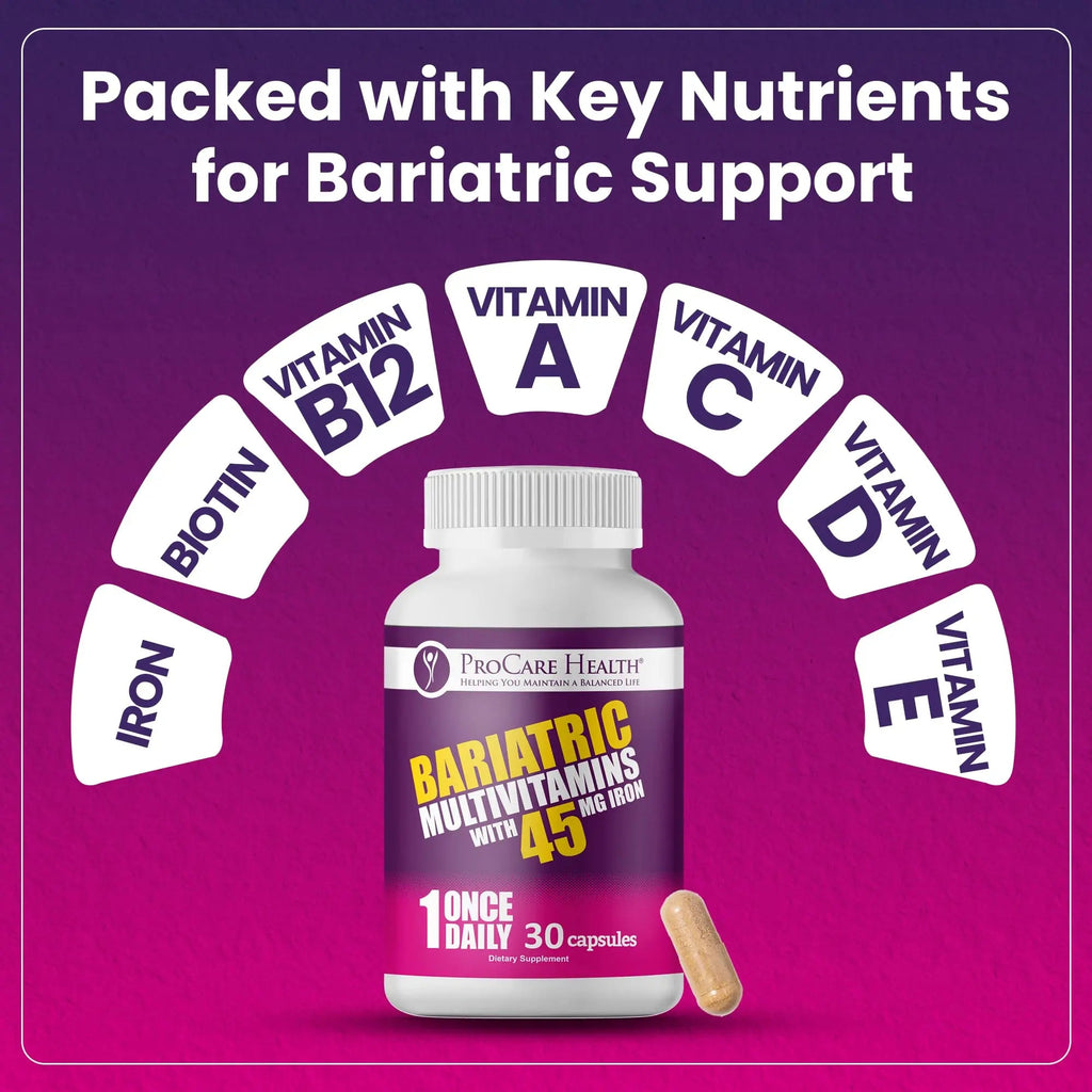 ProCare Health Bariatric Multivitamin with 45mg Iron (30 Easy to Swallow Capsules) - Once Daily Post-Op Support for Gastric Bypass ProCare Health Au supplements