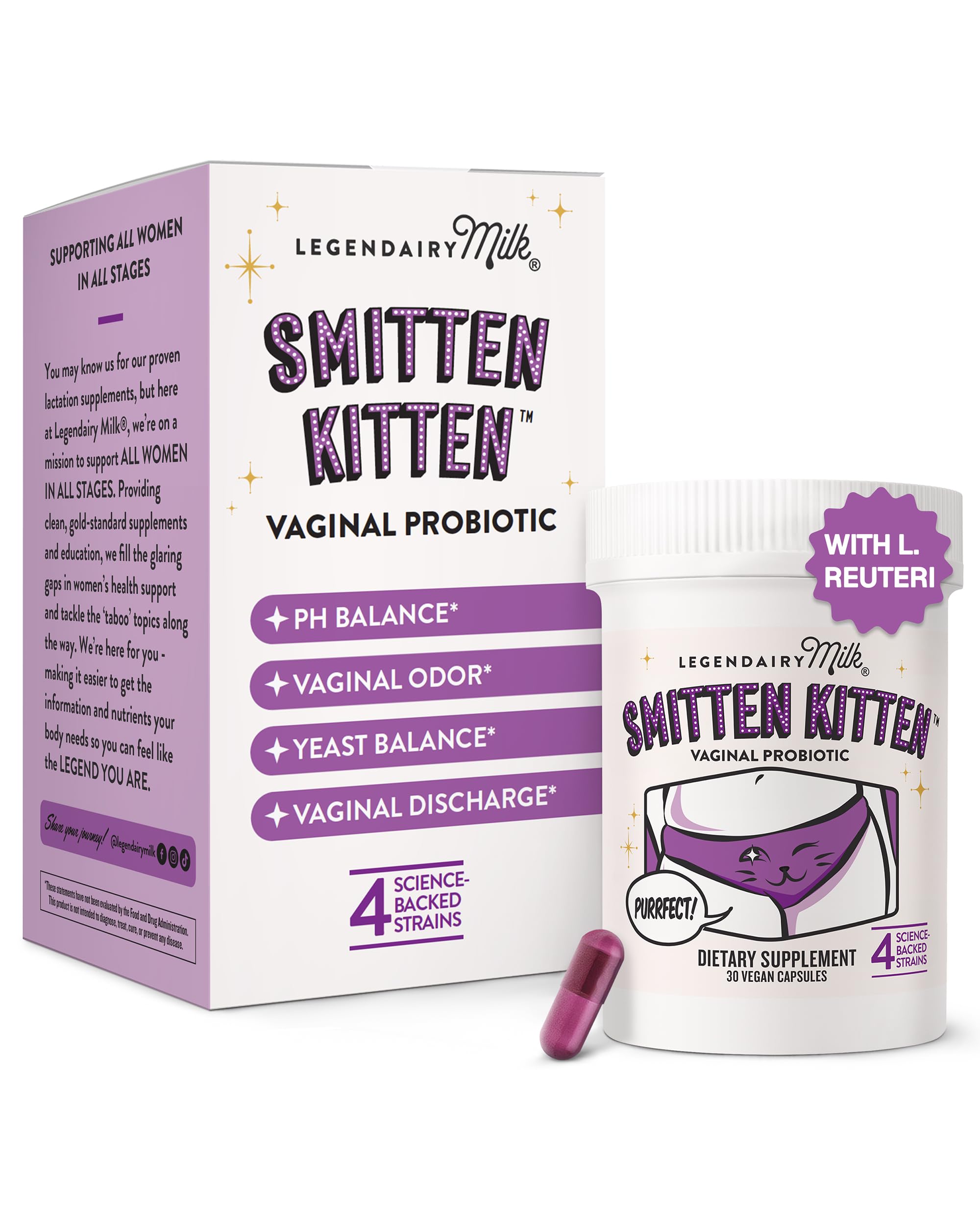 Legendairy Milk Smitten Kitten™ - Vaginal Probiotics for Women - Clinically-Studied Probiotics Lactobacillus Reuteri for Women's Vaginal Health