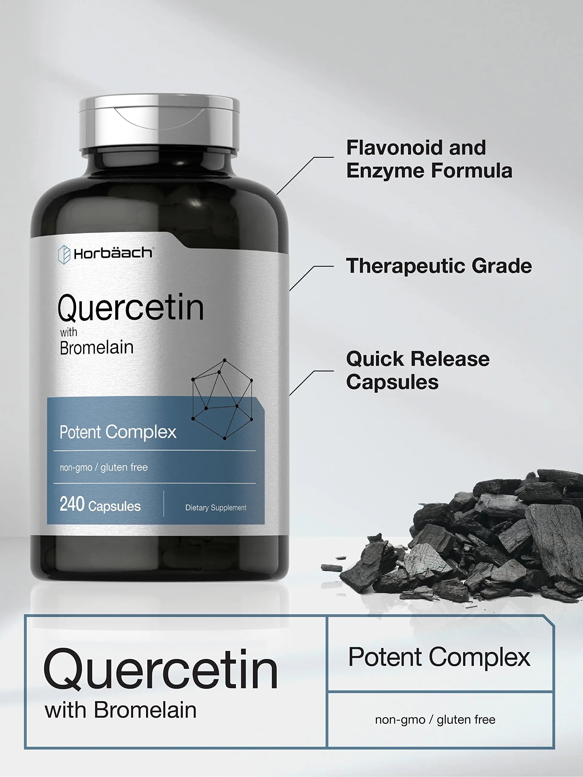 Quercetin with Bromelain Supplement | 240 Capsules | Non-GMO and Gluten Free Horbäach Au supplements