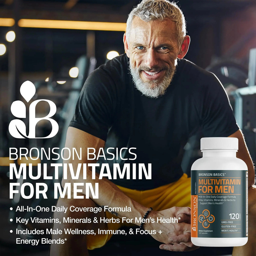 Bronson Multivitamin for Men All-in-One Daily Coverage Formula Key Vitamins, Minerals & Herbs to Support Men's Health, 60 Capsules Bronson Au supplements